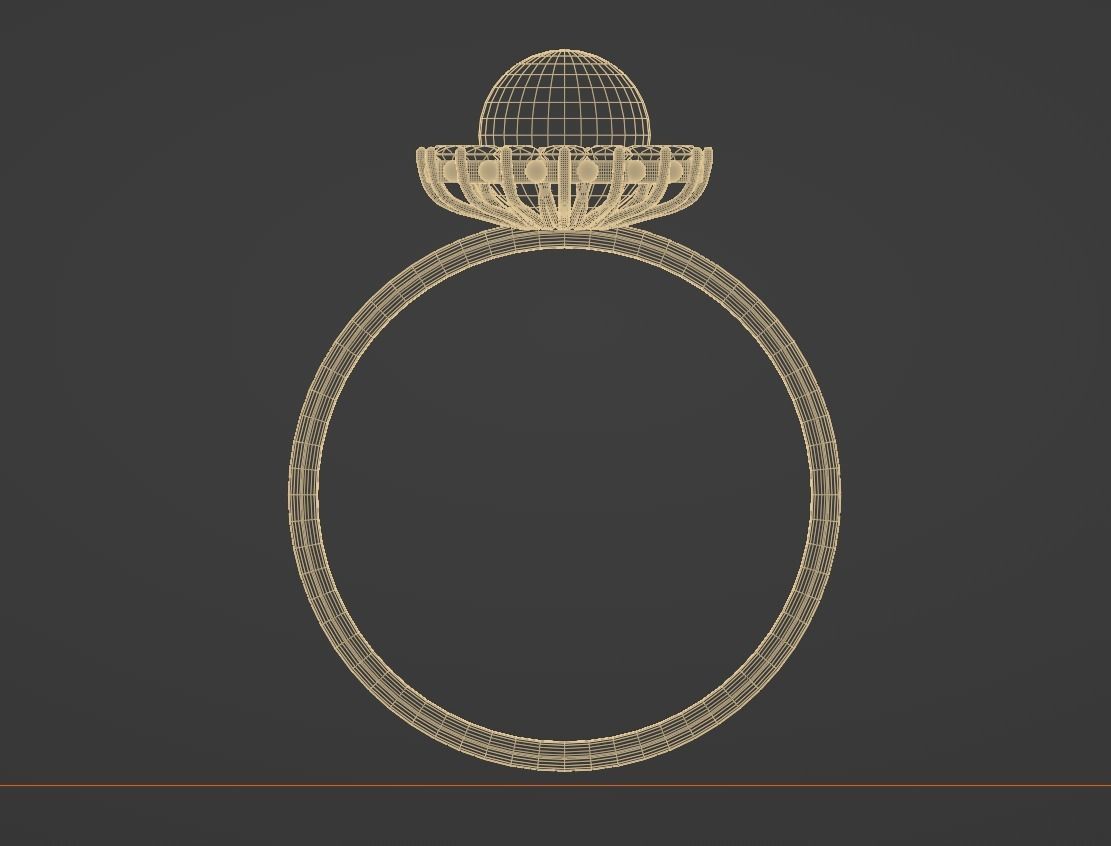 3D Model Ring with Pearl in the Center and a Crown 16 Diamonds 3D print model_6