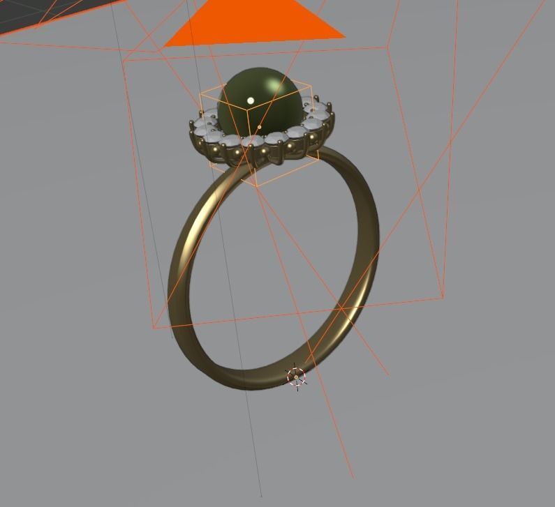 3D Model Ring with Pearl in the Center and a Crown 16 Diamonds 3D print model_7