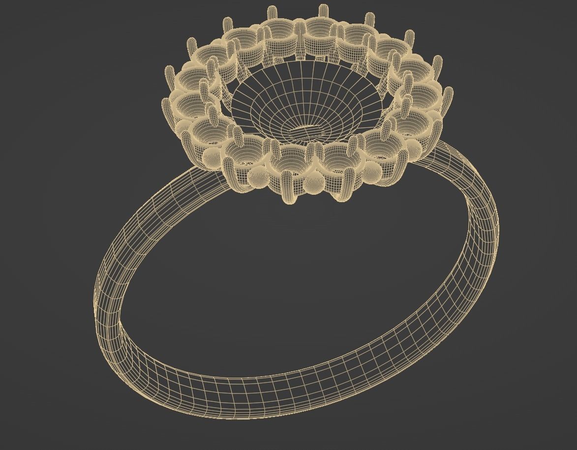 3D Model Ring with Pearl in the Center and a Crown 16 Diamonds 3D print model_2