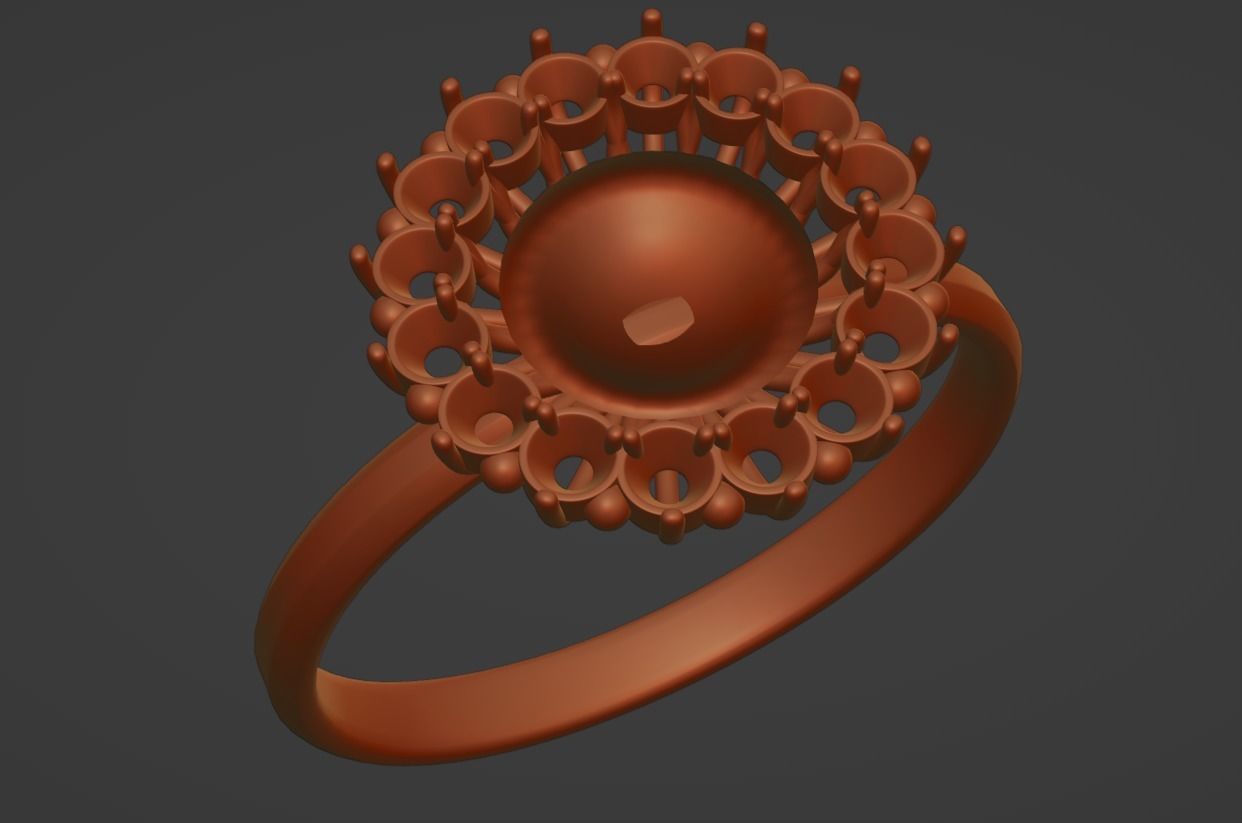 3D Model Ring with Pearl in the Center and a Crown 16 Diamonds 3D print model_1