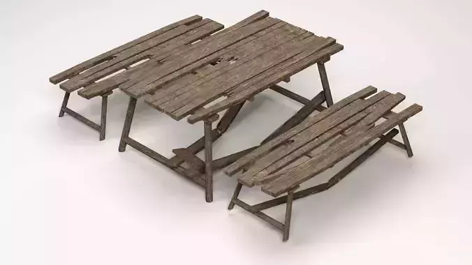 Broken Wooden Table Low-poly 3D model
