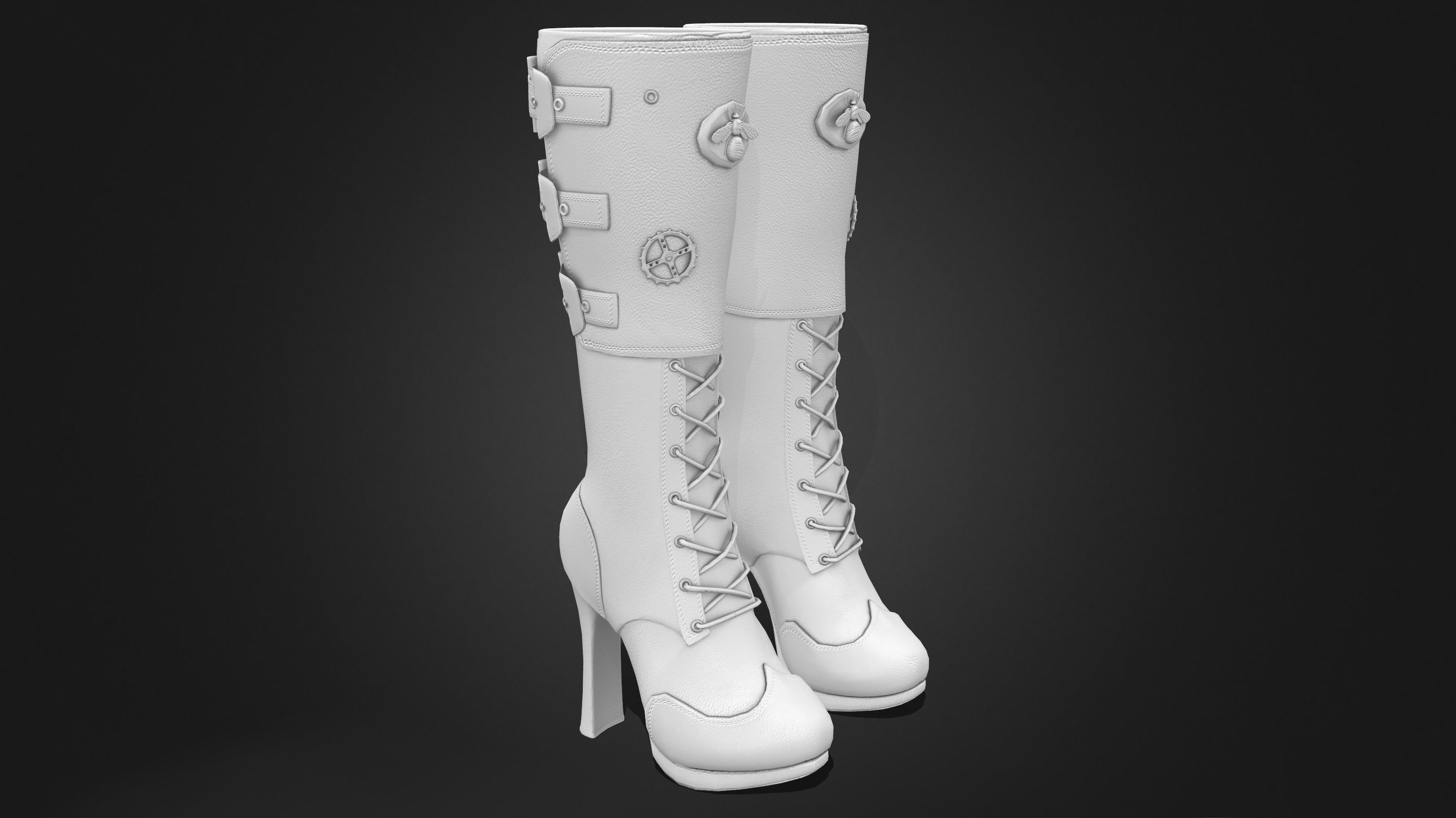 Steampunk High Heel Platform Boots Low-poly 3D model_8