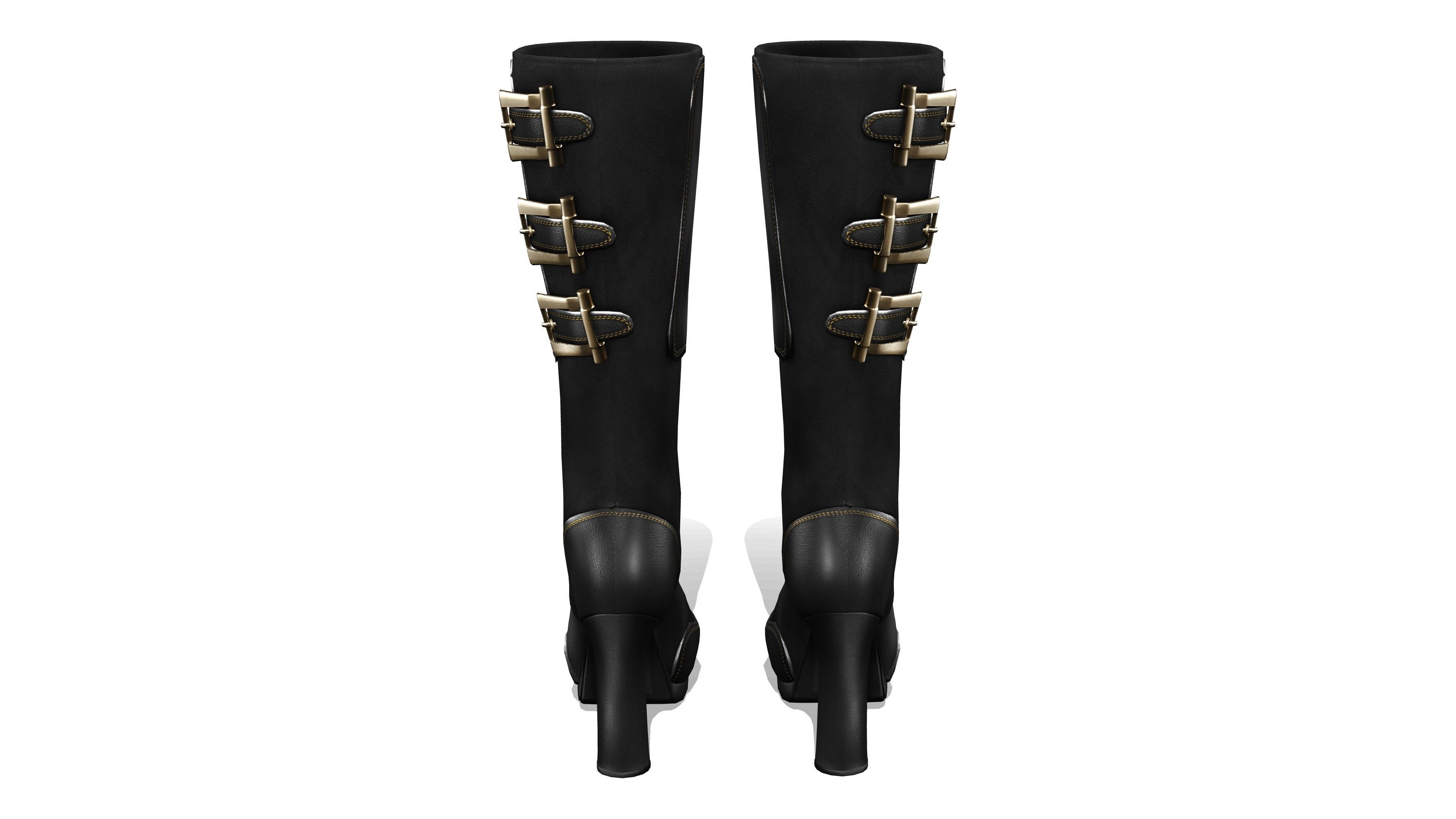 Steampunk High Heel Platform Boots Low-poly 3D model_4