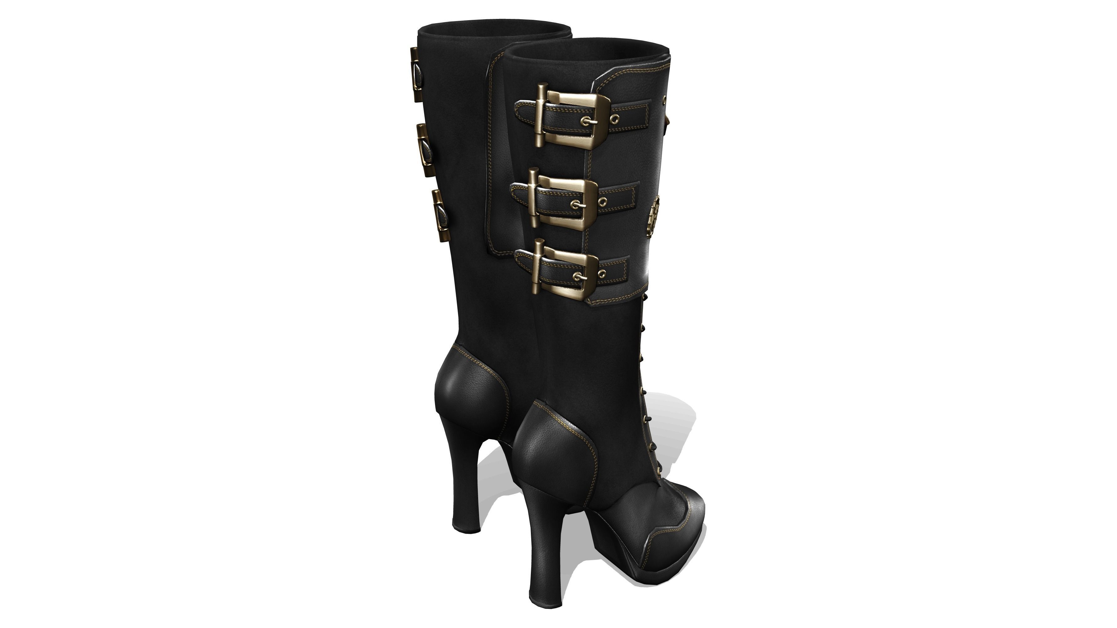 Steampunk High Heel Platform Boots Low-poly 3D model_5