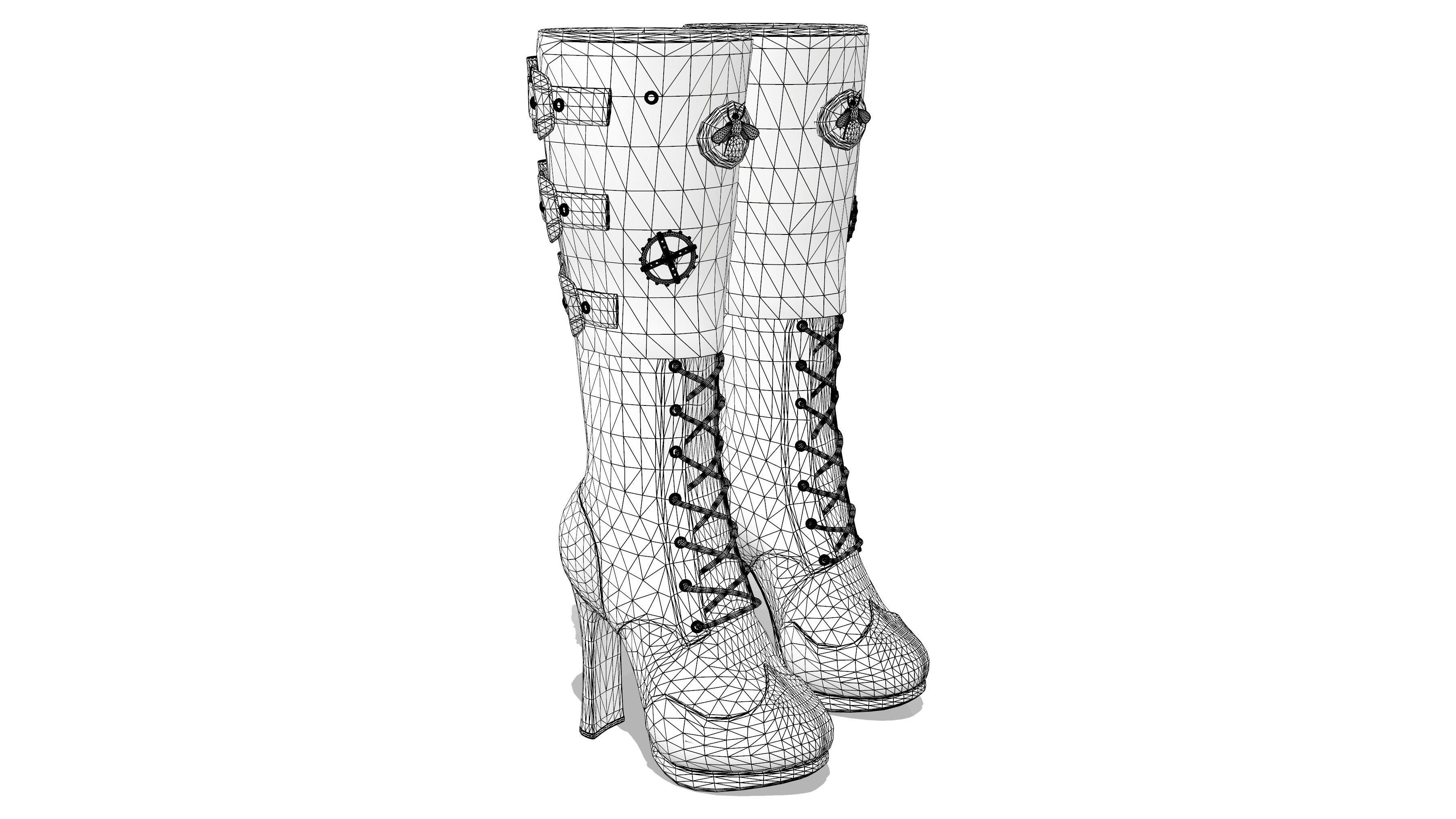 Steampunk High Heel Platform Boots Low-poly 3D model_6