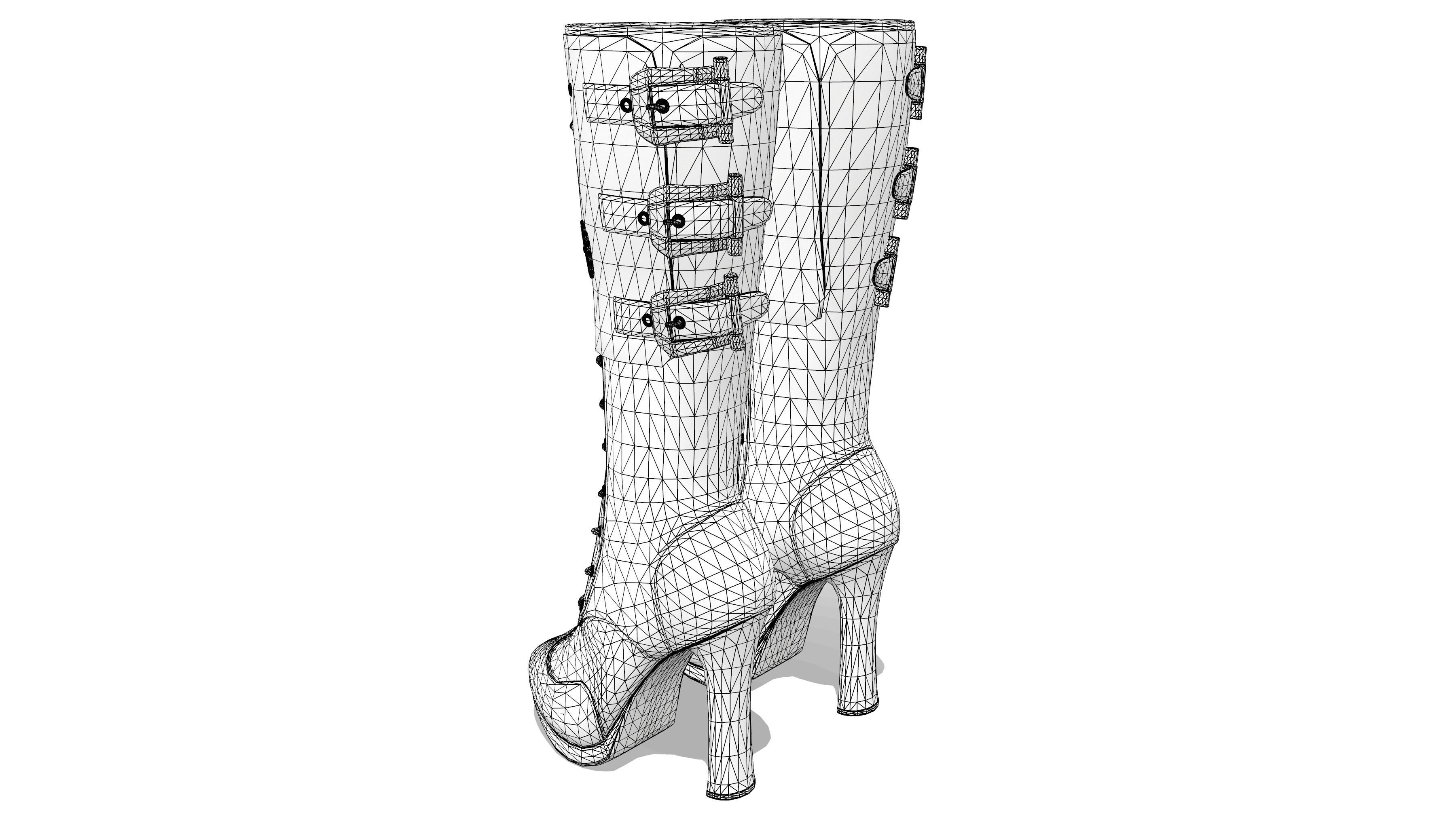 Steampunk High Heel Platform Boots Low-poly 3D model_7