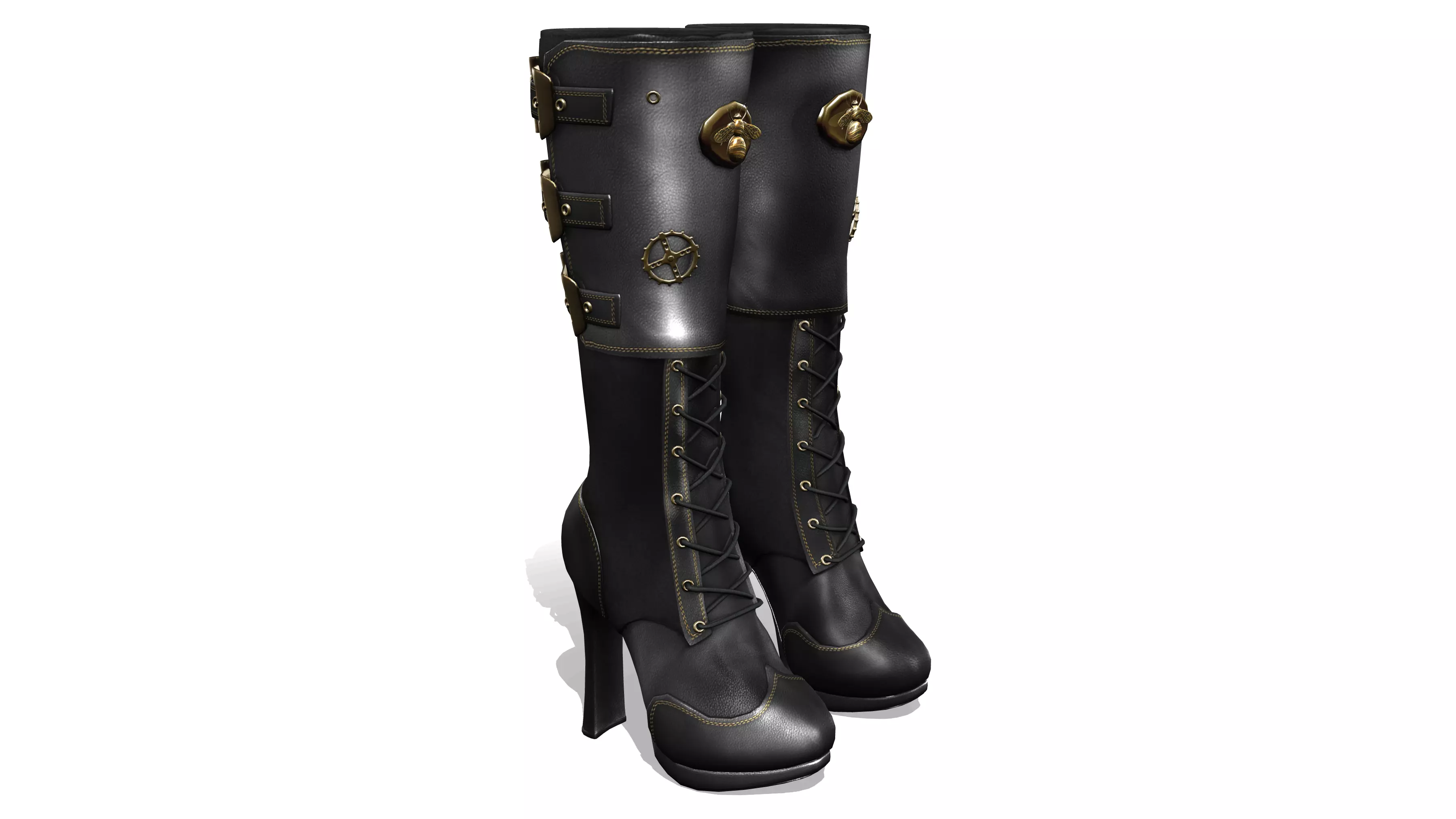 Steampunk High Heel Platform Boots Low-poly 3D model_0