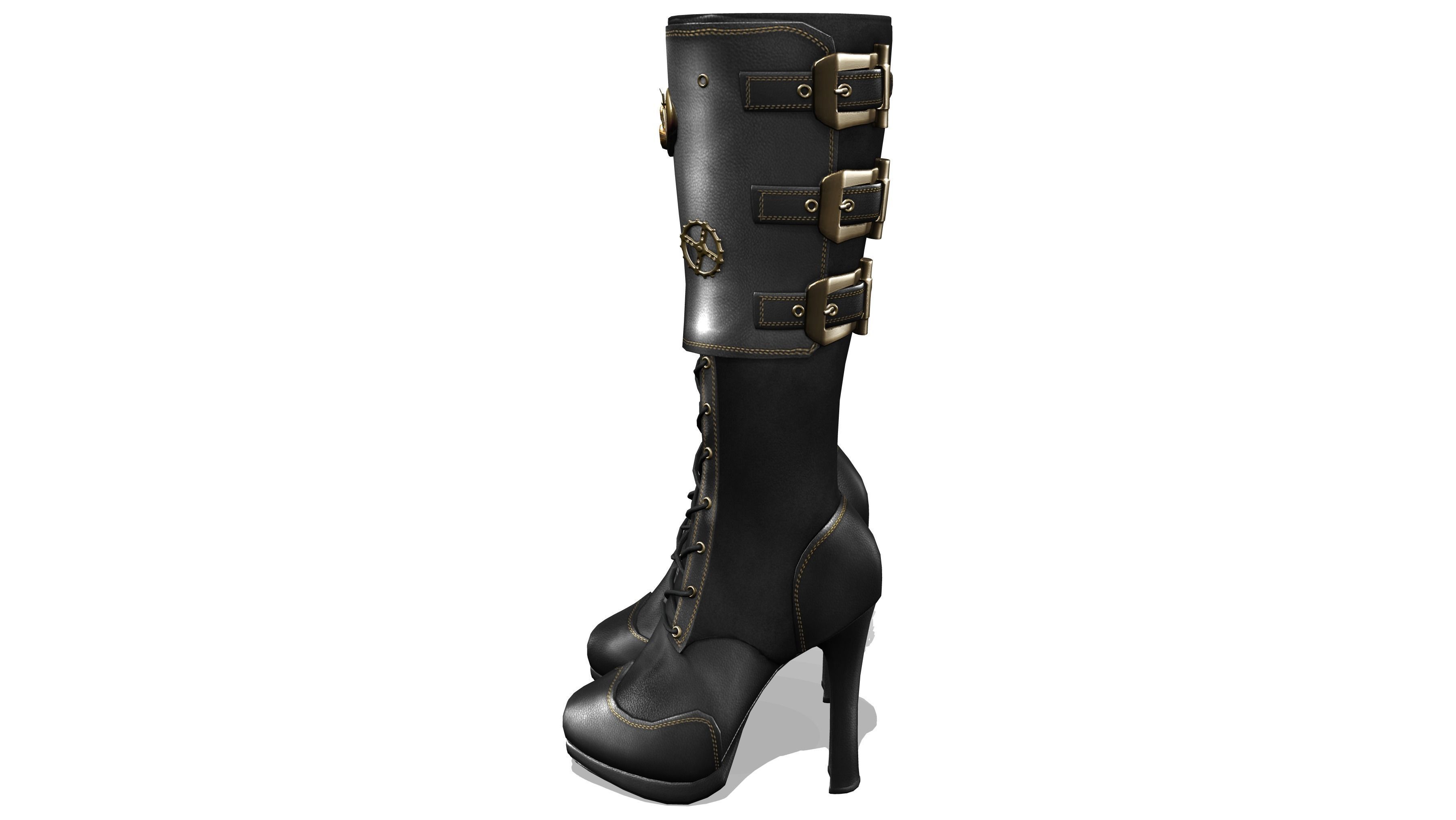 Steampunk High Heel Platform Boots Low-poly 3D model_3