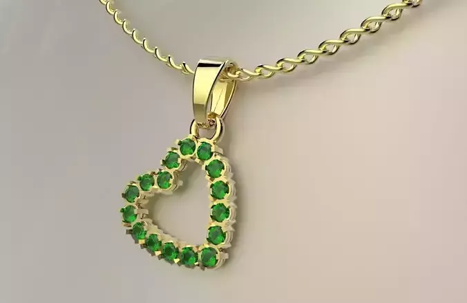 R 087 emerald heart pendant gold