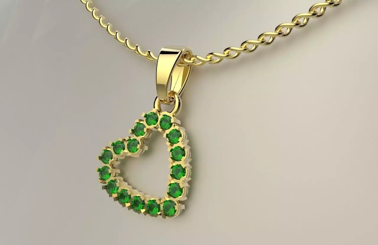 R 087 emerald heart pendant gold 3D print model