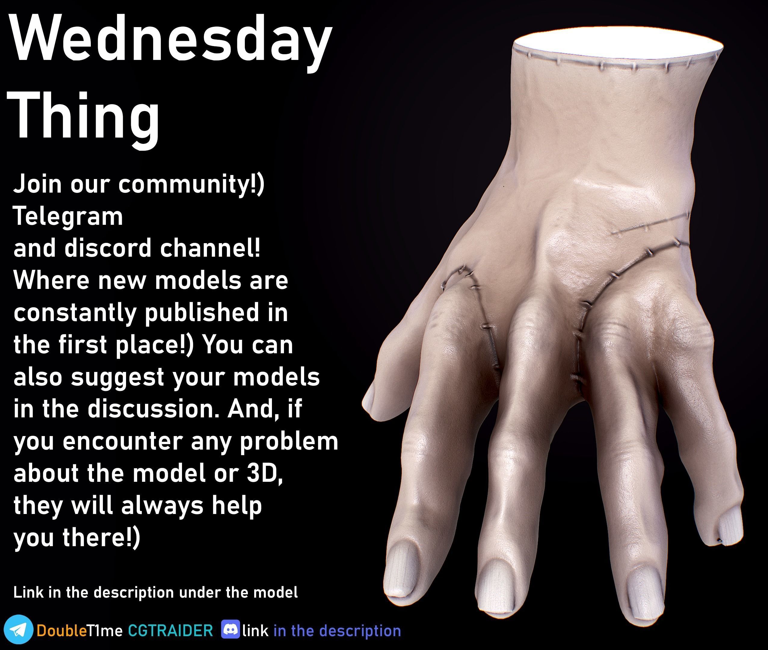 Wednesday Thing Hand Free Free low-poly 3D model_3