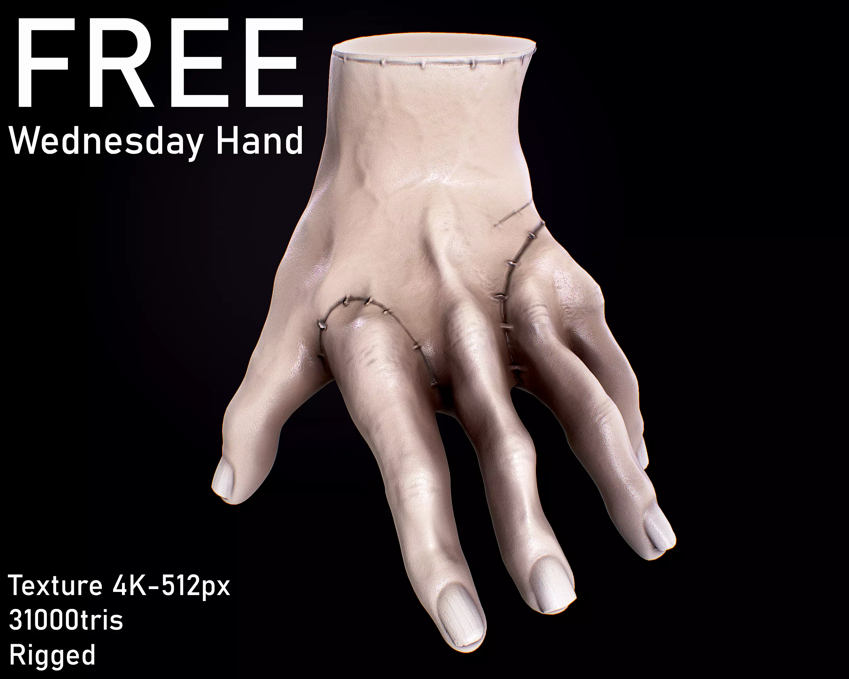 Wednesday Thing Hand Free Free low-poly 3D model_0