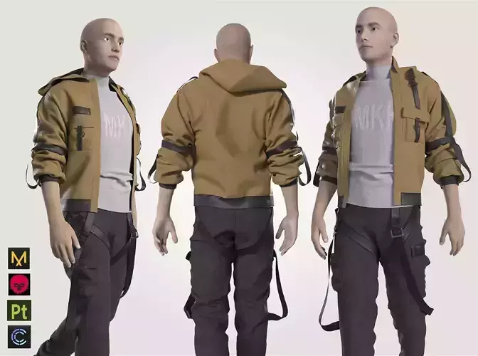 3D male outfit cyberpunk clothes  3D model
