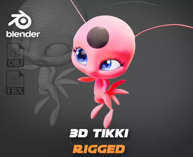 Tikki - Kwami Rigged from miraculous ladybug  for Blender Low-poly 3D model_0