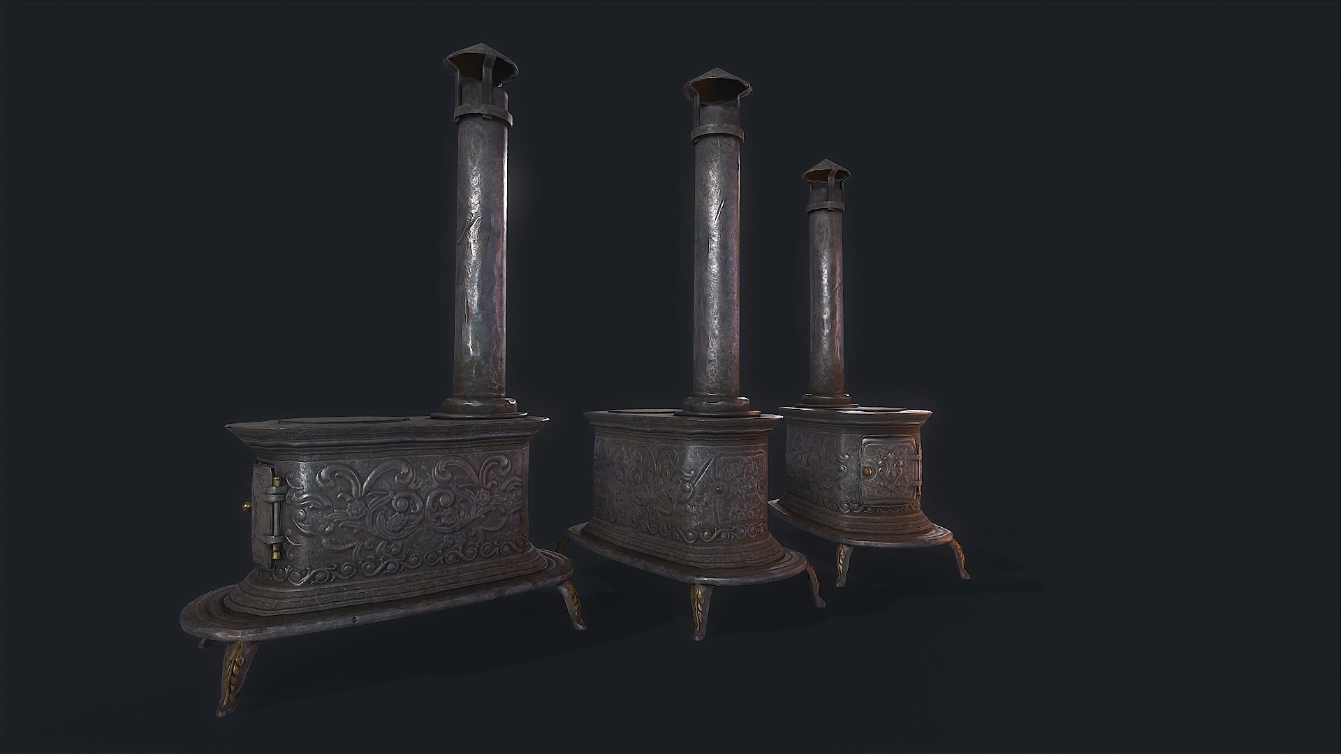 Old Stove cast iron Low-poly 3D model_8