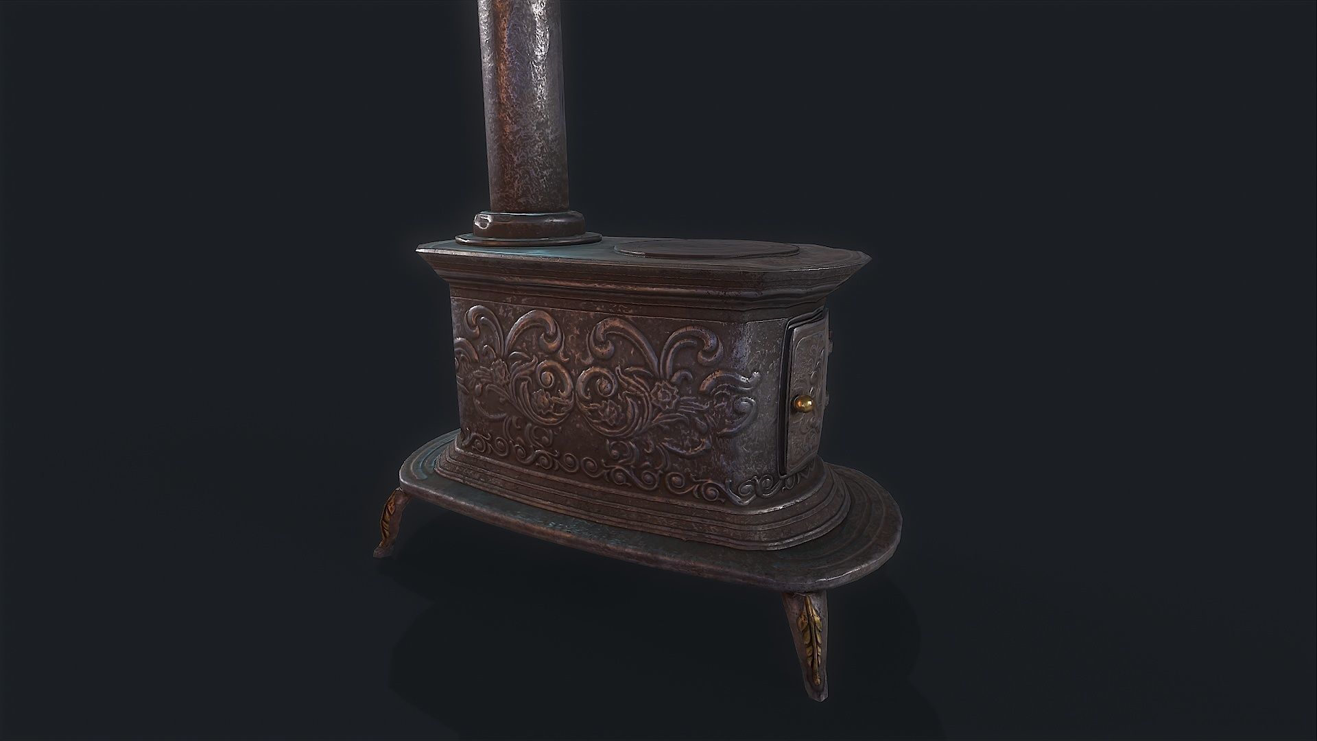 Old Stove cast iron Low-poly 3D model_2