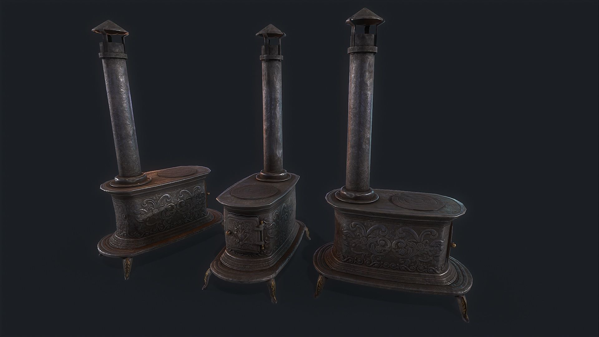 Old Stove cast iron Low-poly 3D model_7