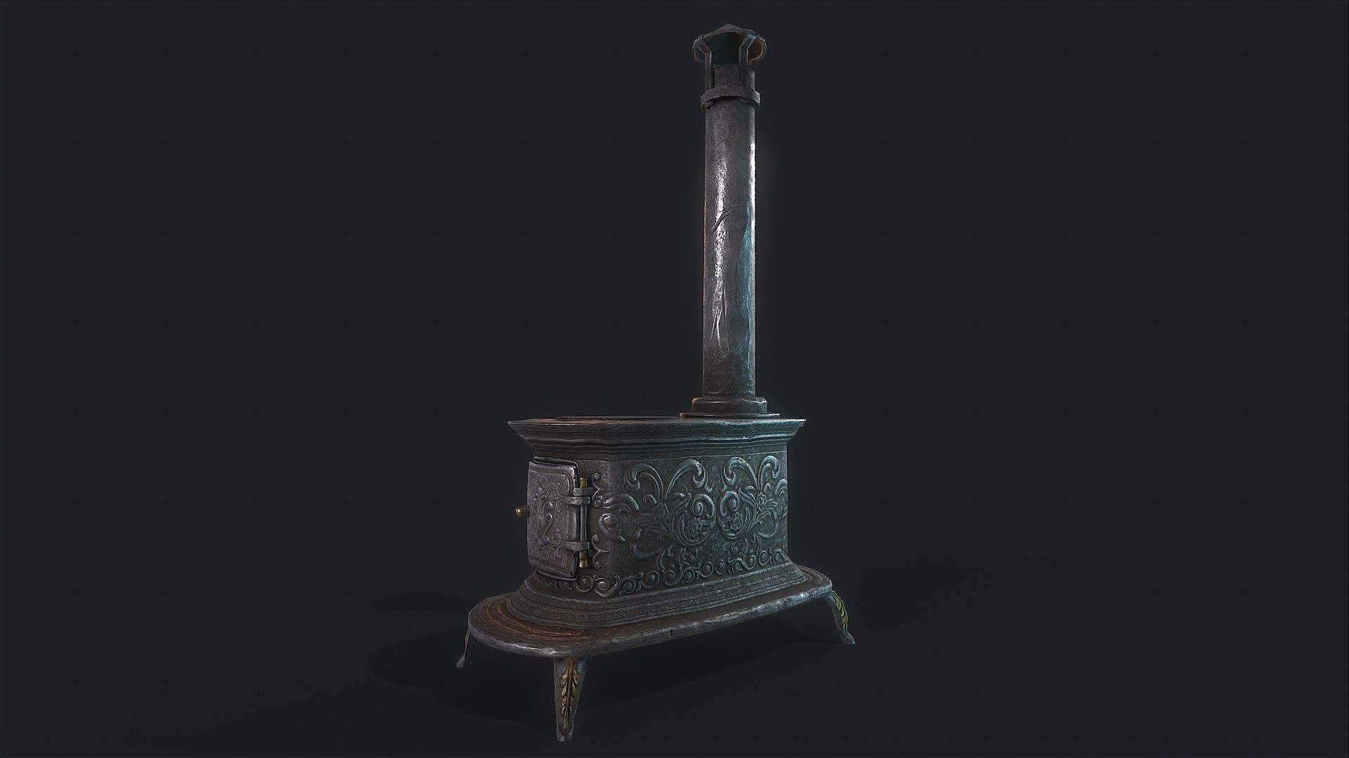 Old Stove cast iron Low-poly 3D model_1