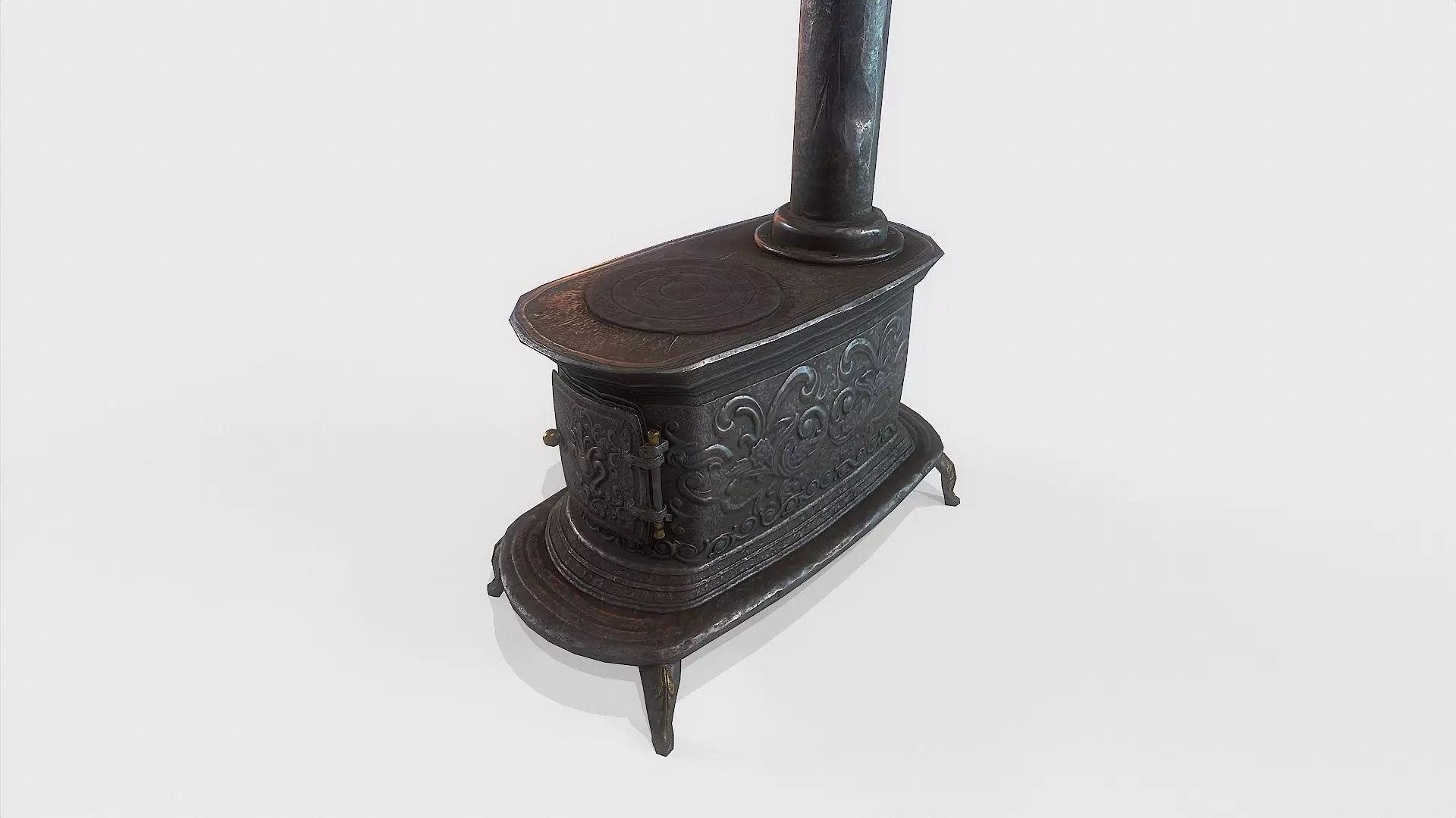 Old Stove cast iron Low-poly 3D model_0