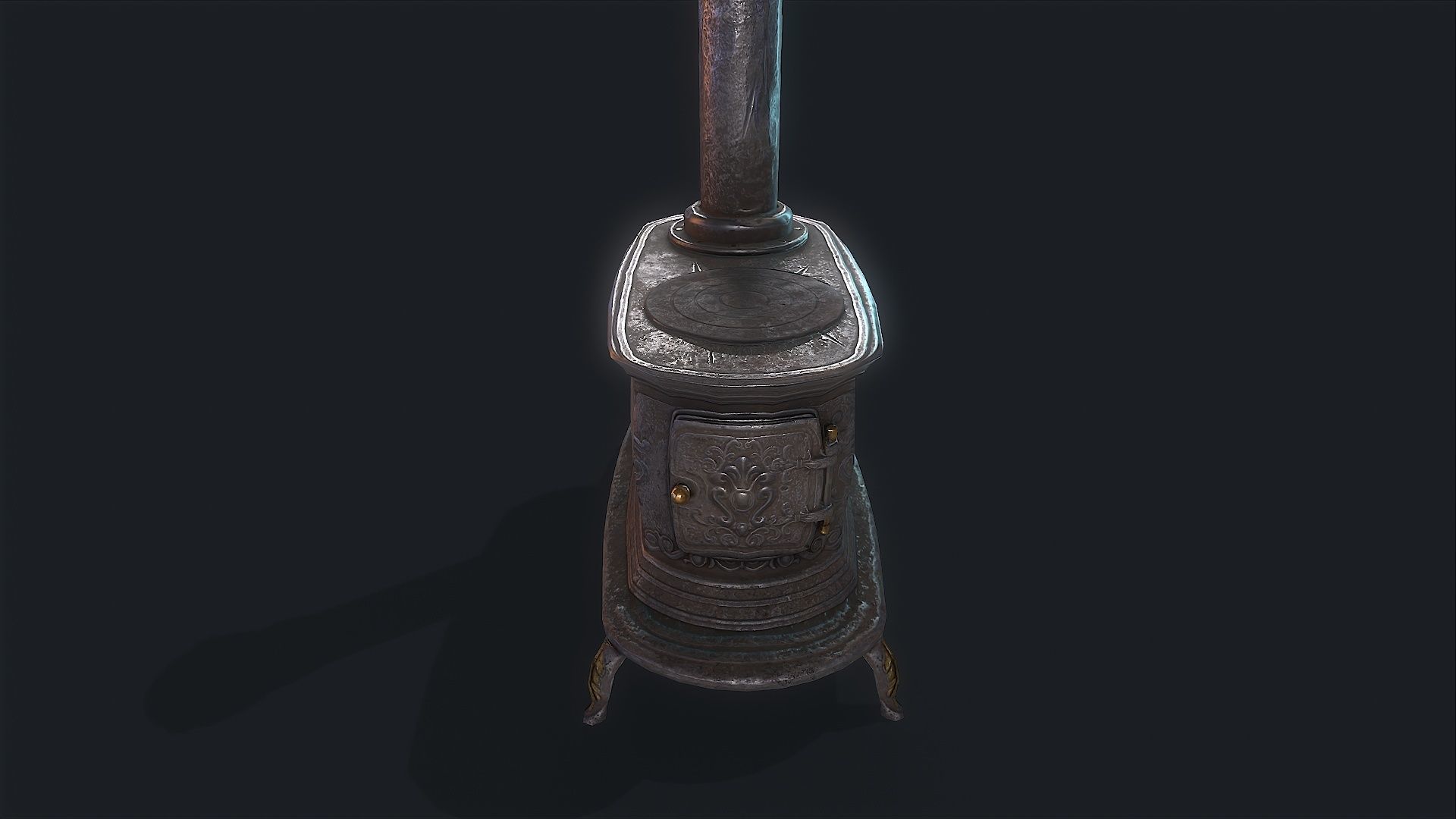 Old Stove cast iron Low-poly 3D model_5
