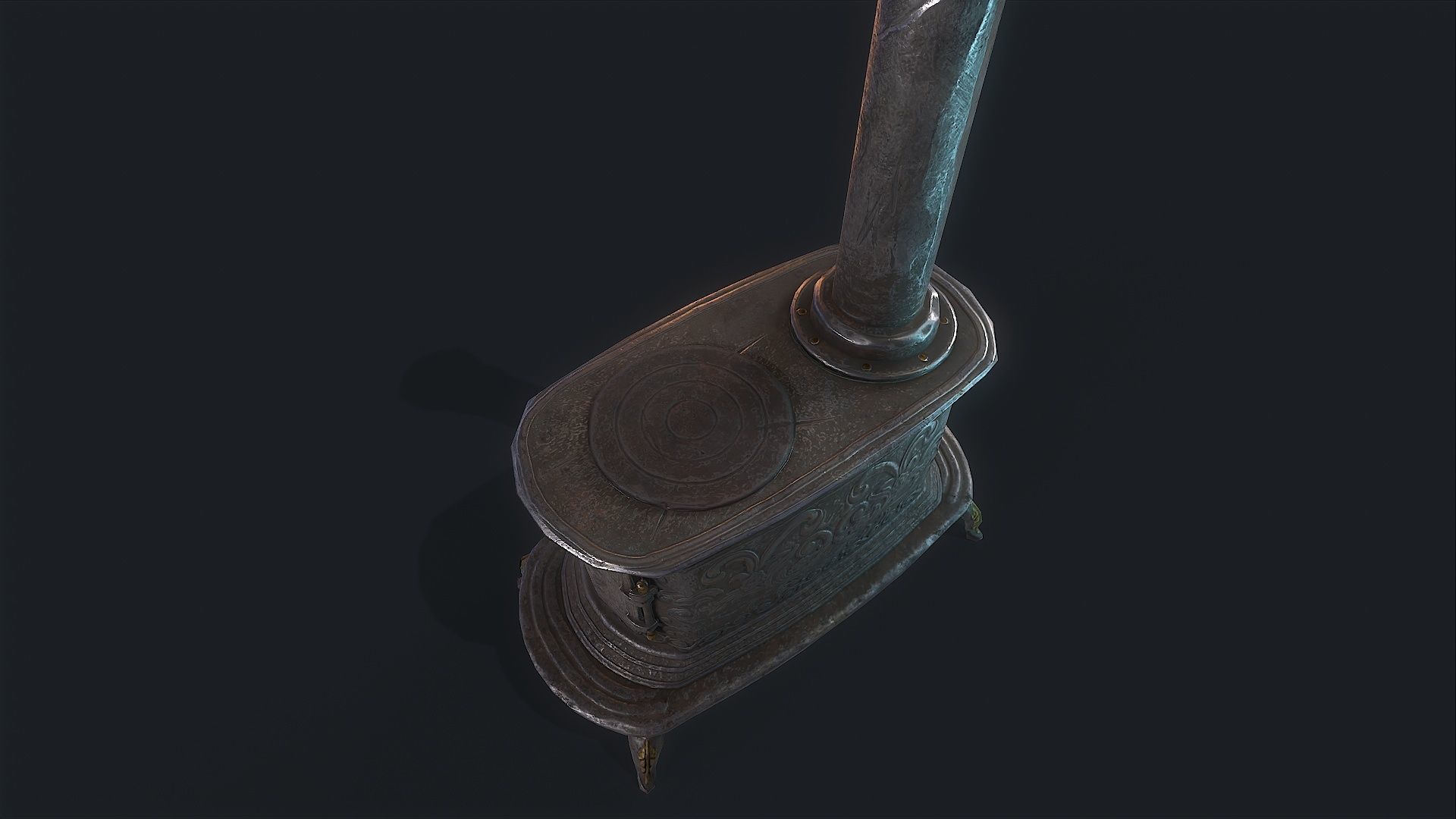 Old Stove cast iron Low-poly 3D model_3