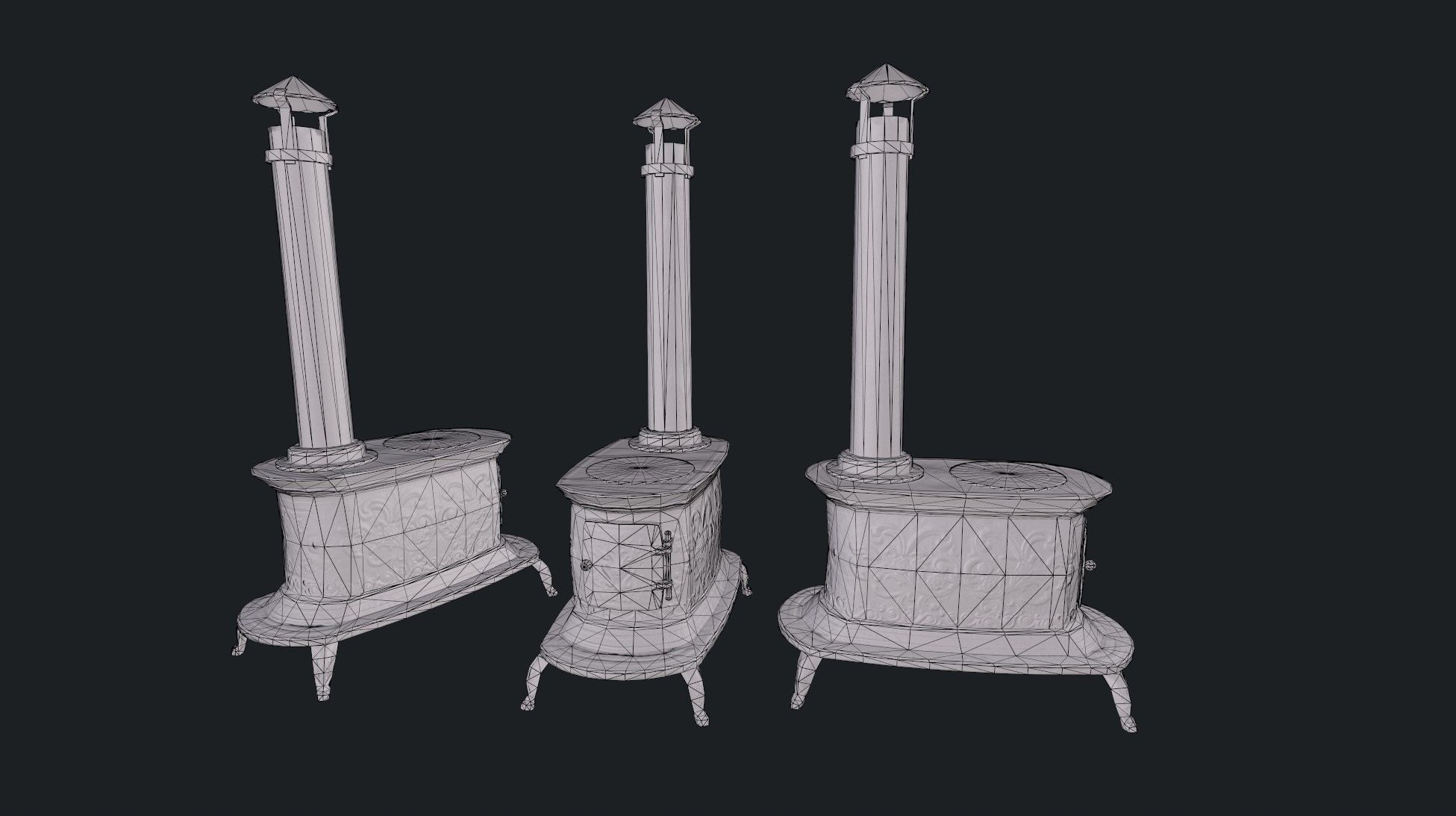 Old Stove cast iron Low-poly 3D model_9
