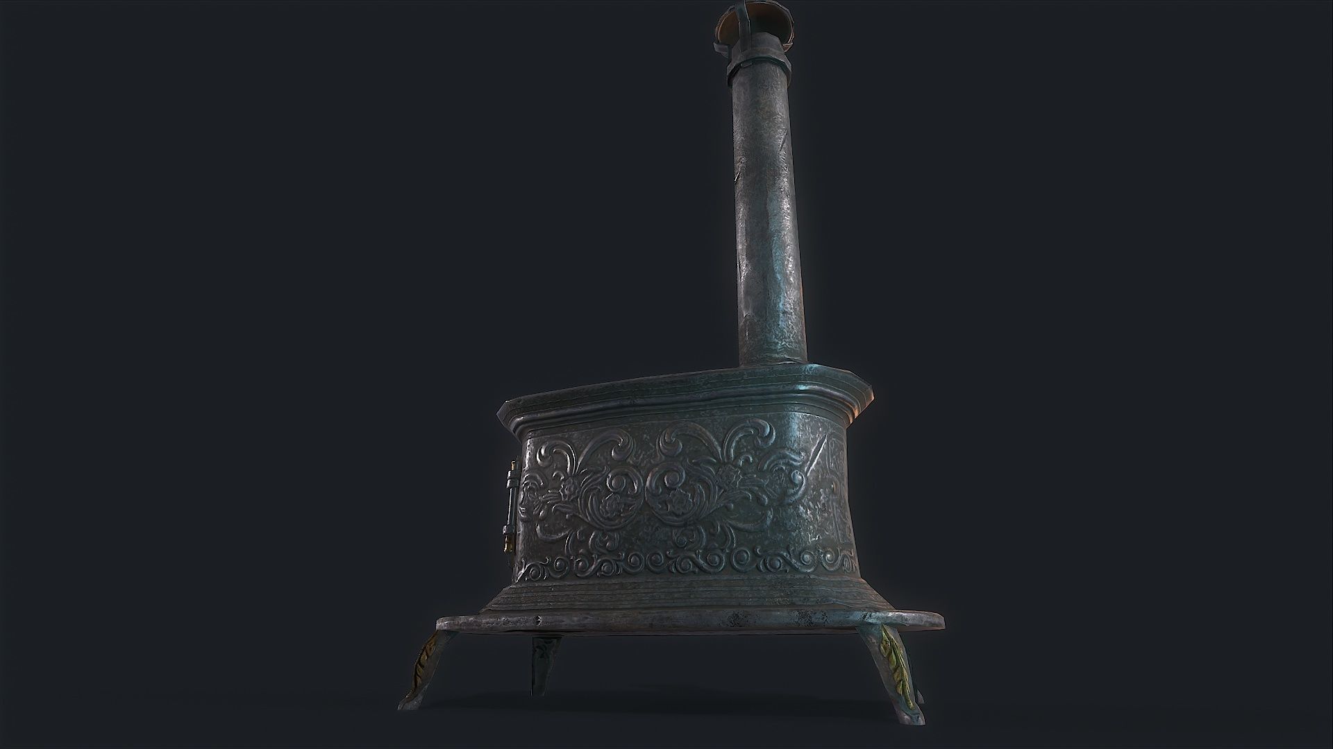 Old Stove cast iron Low-poly 3D model_4