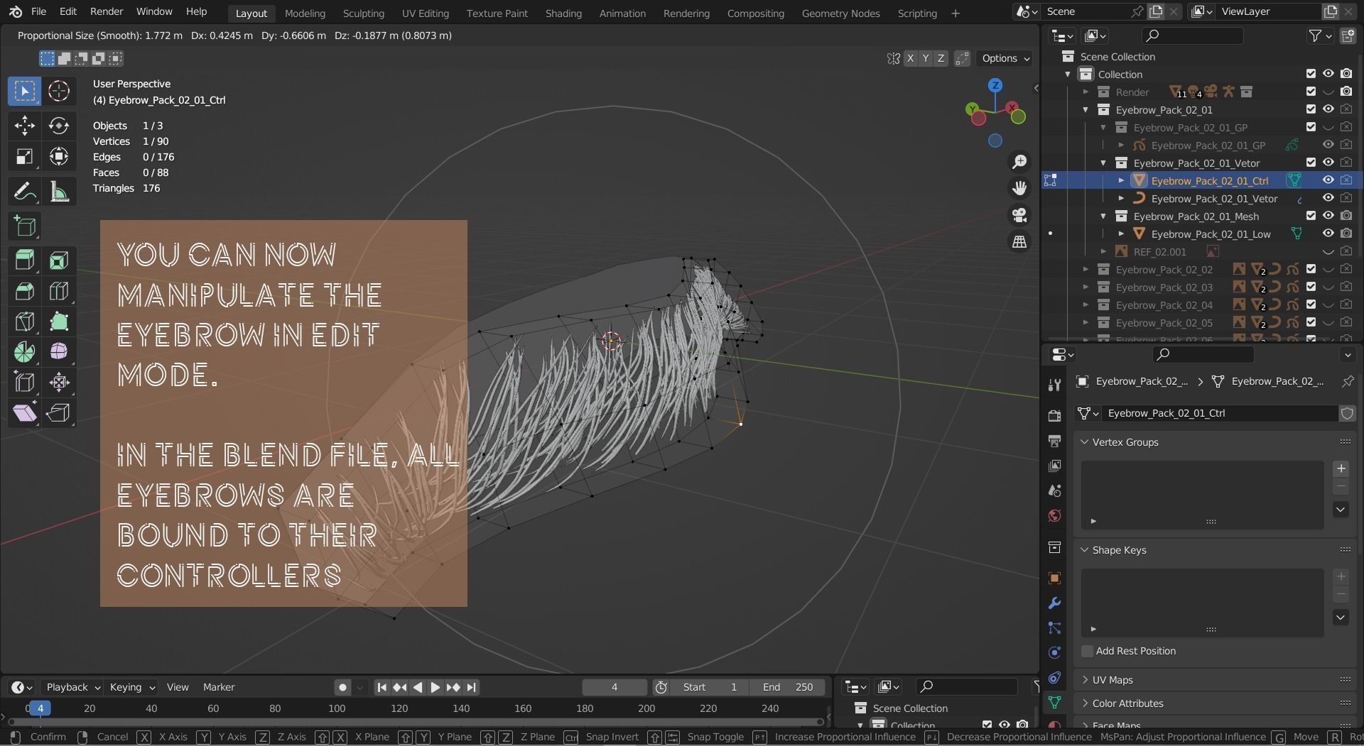 Eyebrow Pack 02 Low-poly 3D model_14