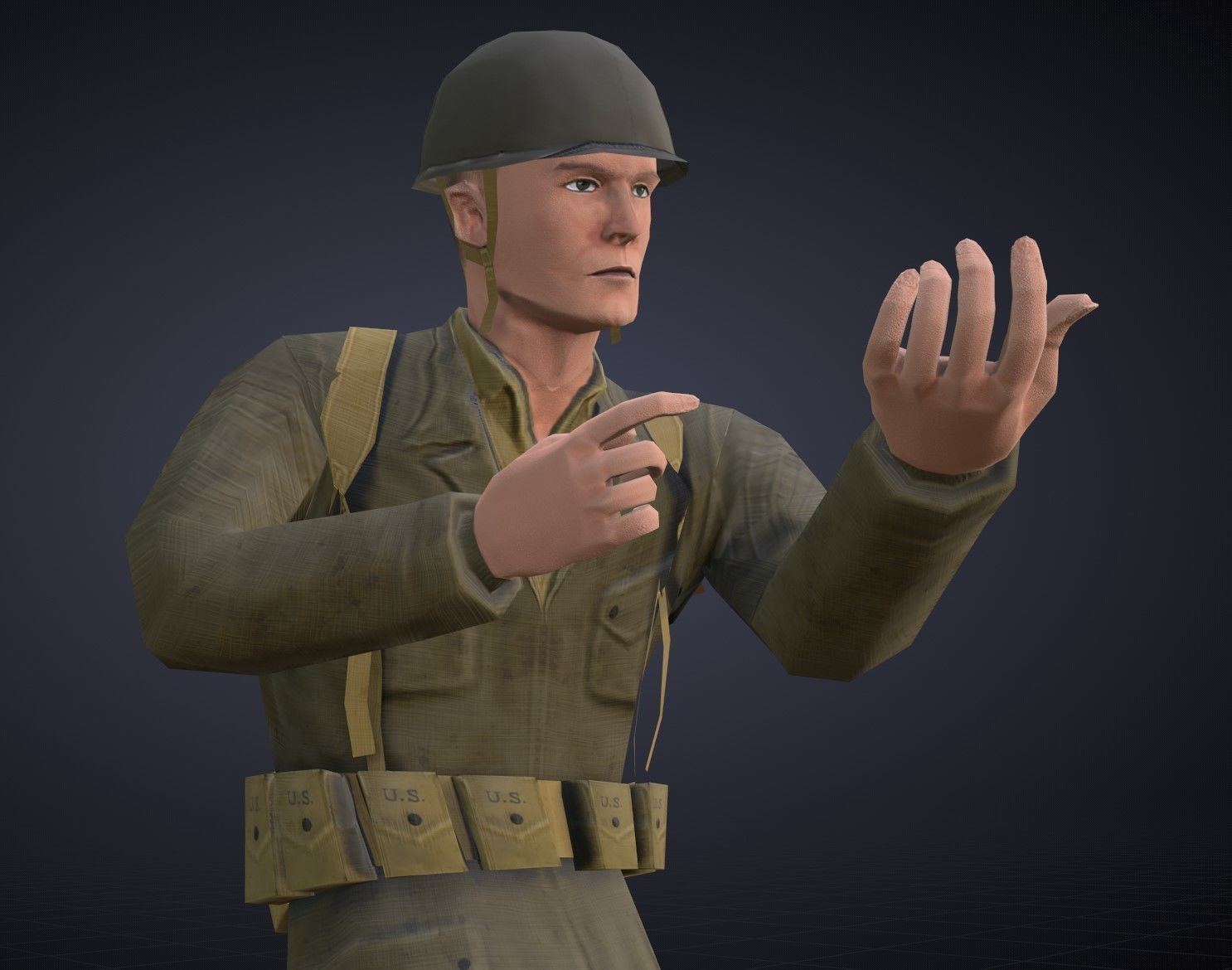 Super Low Poly US WW2 GI Soldier Low-poly 3D model_1