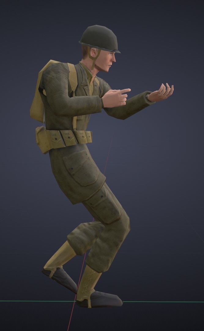 Super Low Poly US WW2 GI Soldier Low-poly 3D model_2