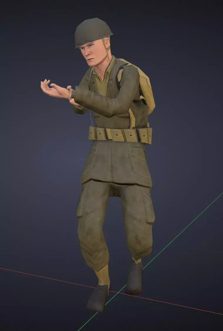 Super Low Poly US WW2 GI Soldier Low-poly 3D model_0