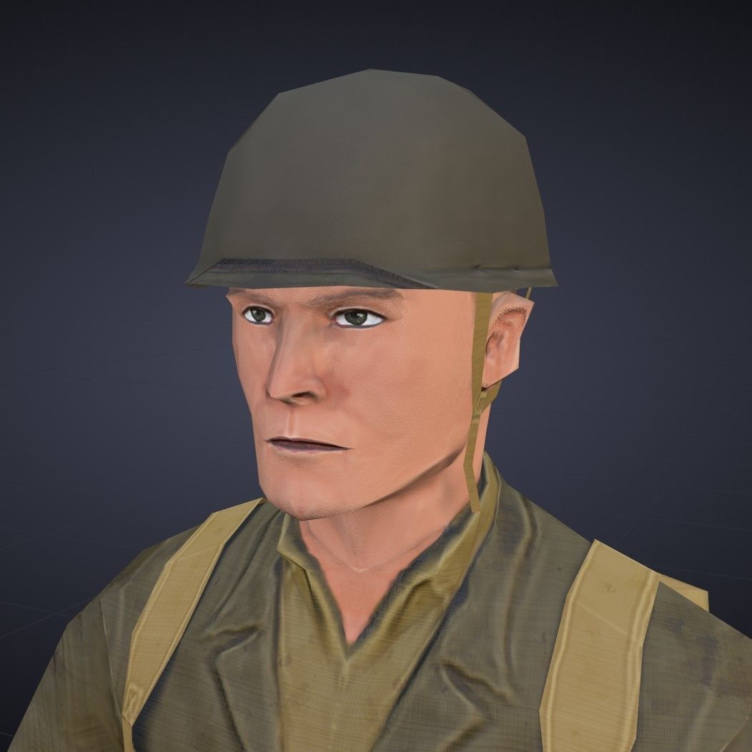 Super Low Poly US WW2 GI Soldier Low-poly 3D model_8