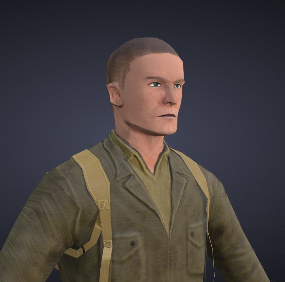Super Low Poly US WW2 GI Soldier Low-poly 3D model_9