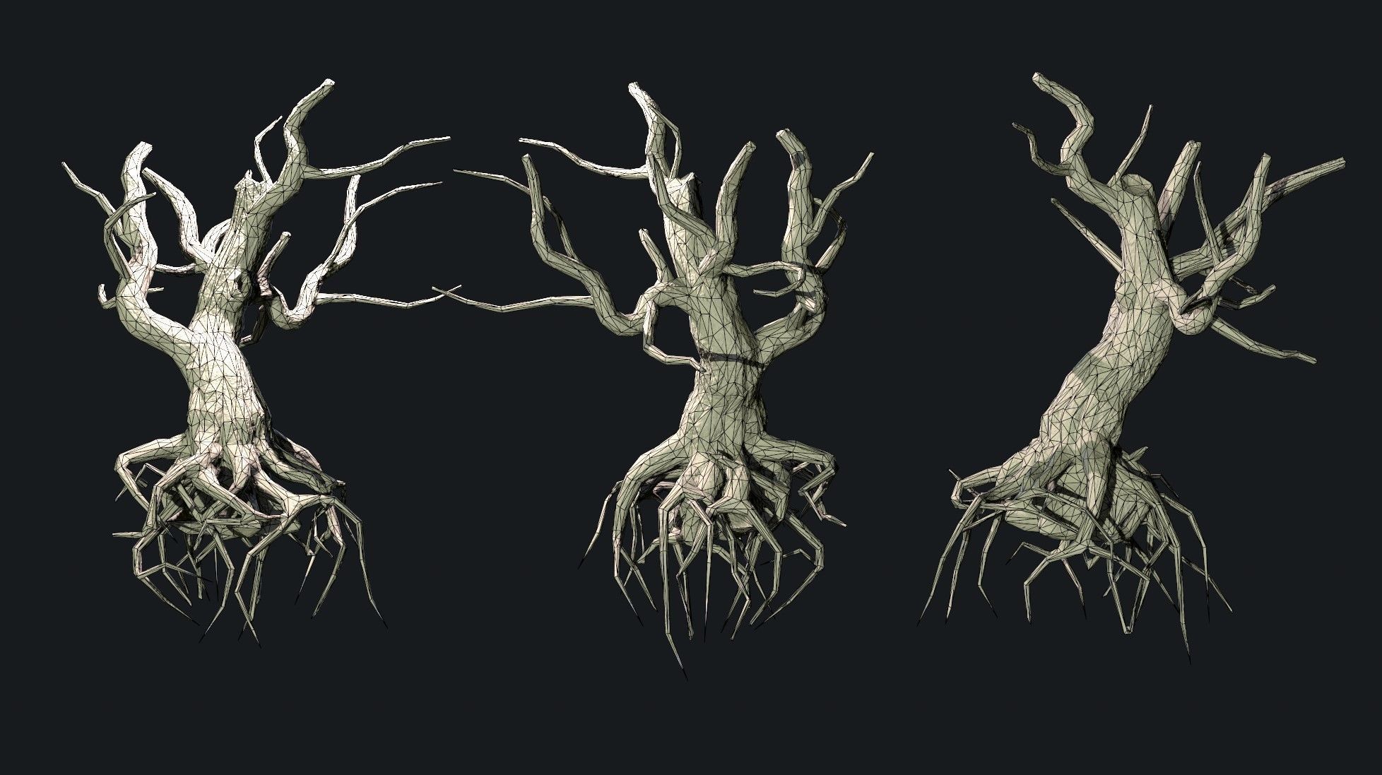Dead Tree Roots Low-poly 3D model_8