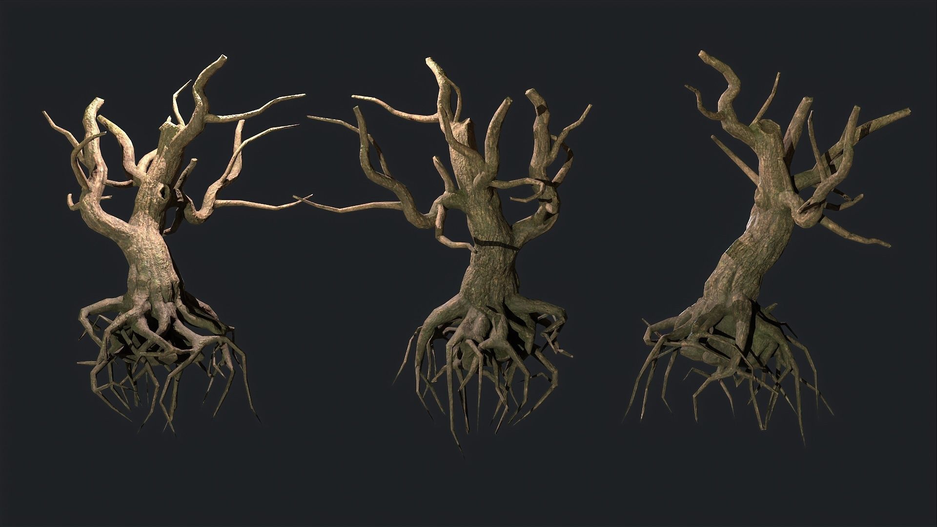 Dead Tree Roots Low-poly 3D model_7