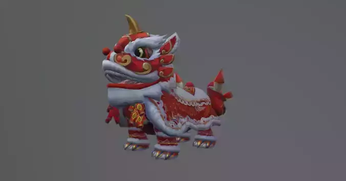Barong Lion Dance Fantasy Creature Low-poly 3D model
