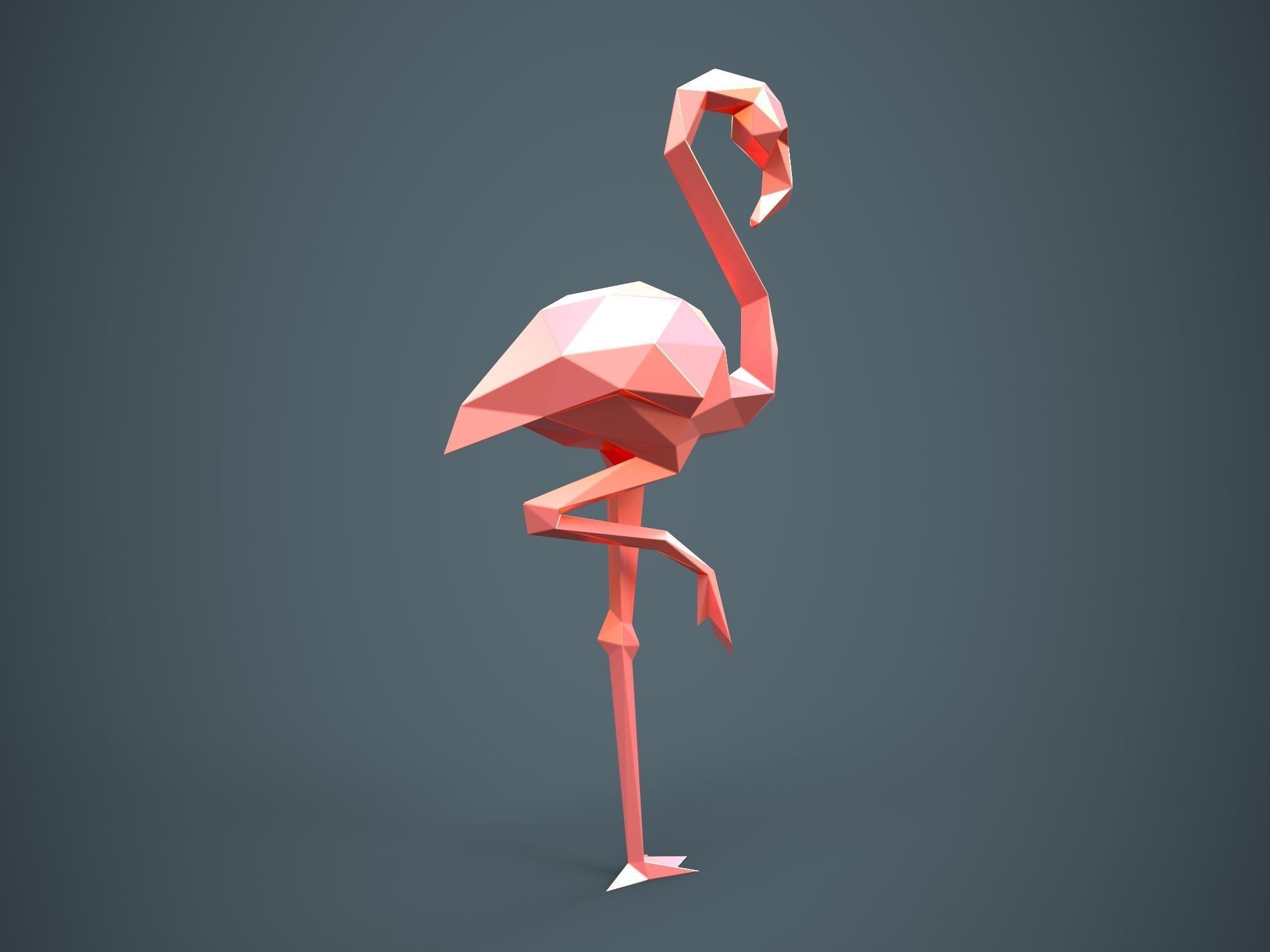Low Poly Flamingo for 3d print and unwrapped 3D print model_3
