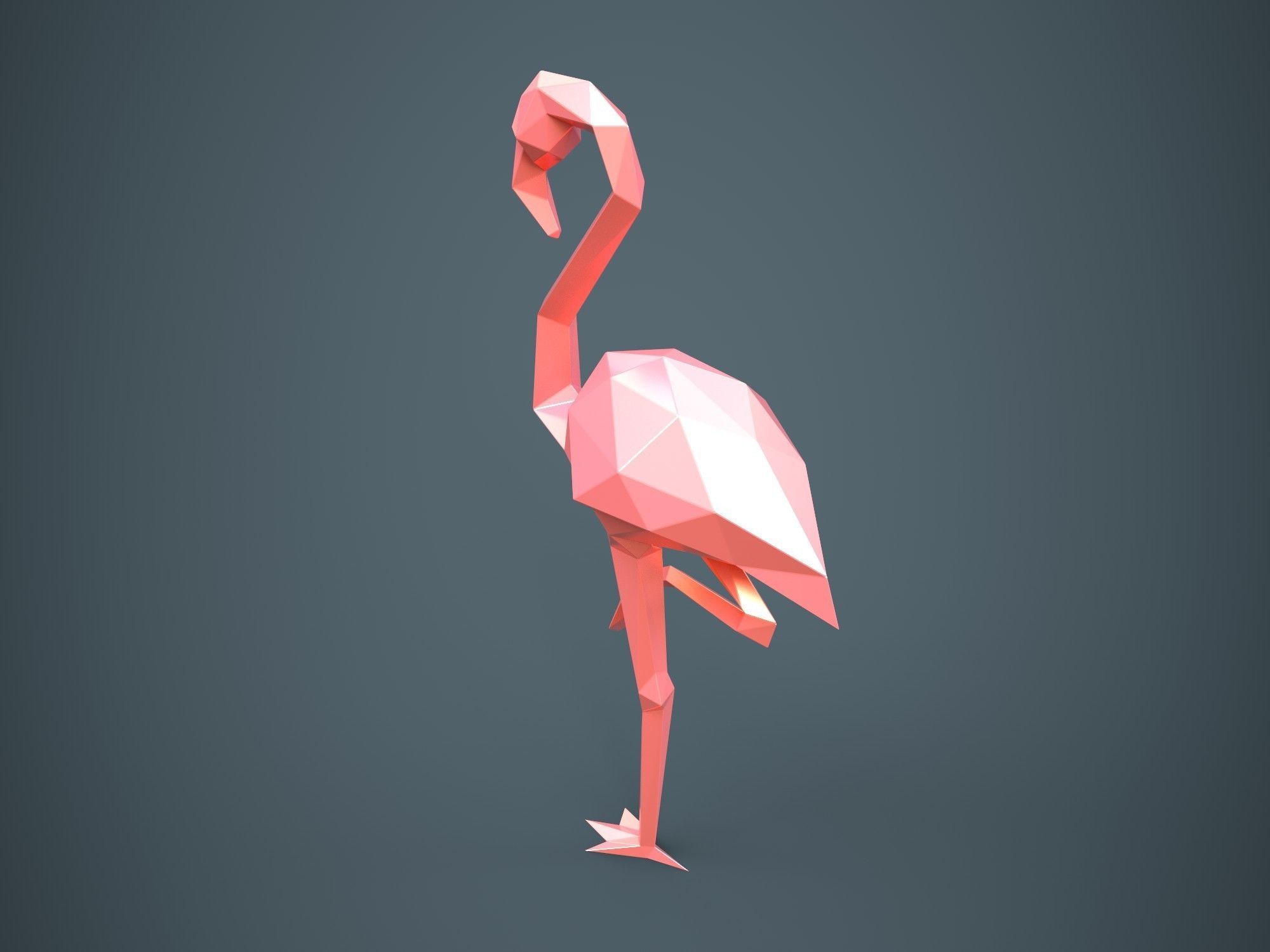 Low Poly Flamingo for 3d print and unwrapped 3D print model_4