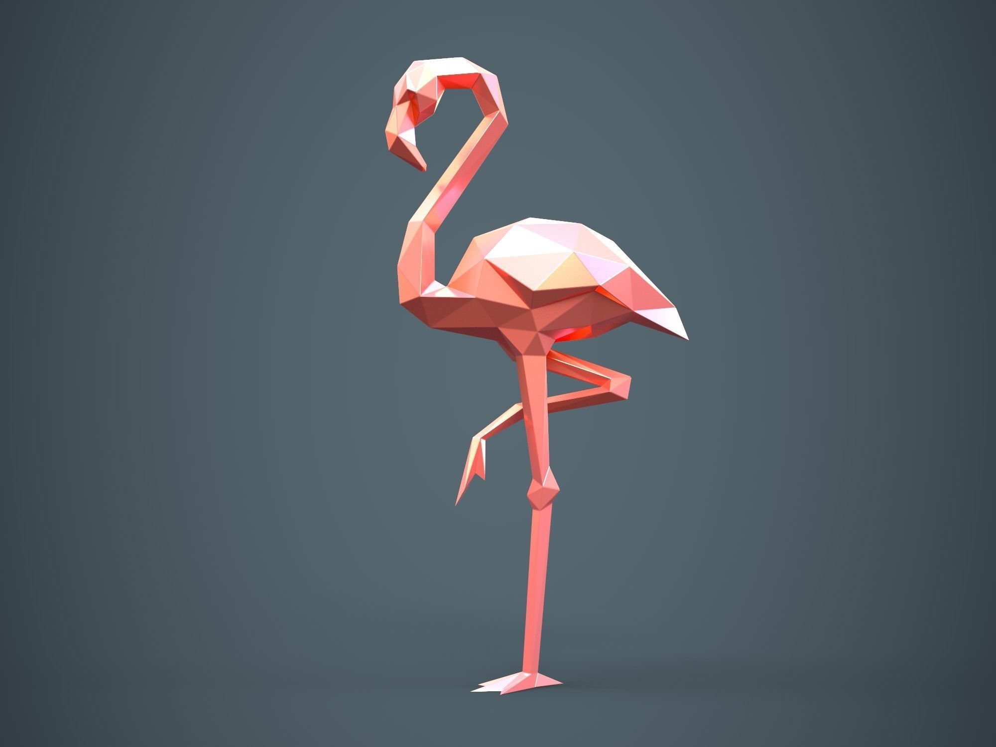 Low Poly Flamingo for 3d print and unwrapped 3D print model_1
