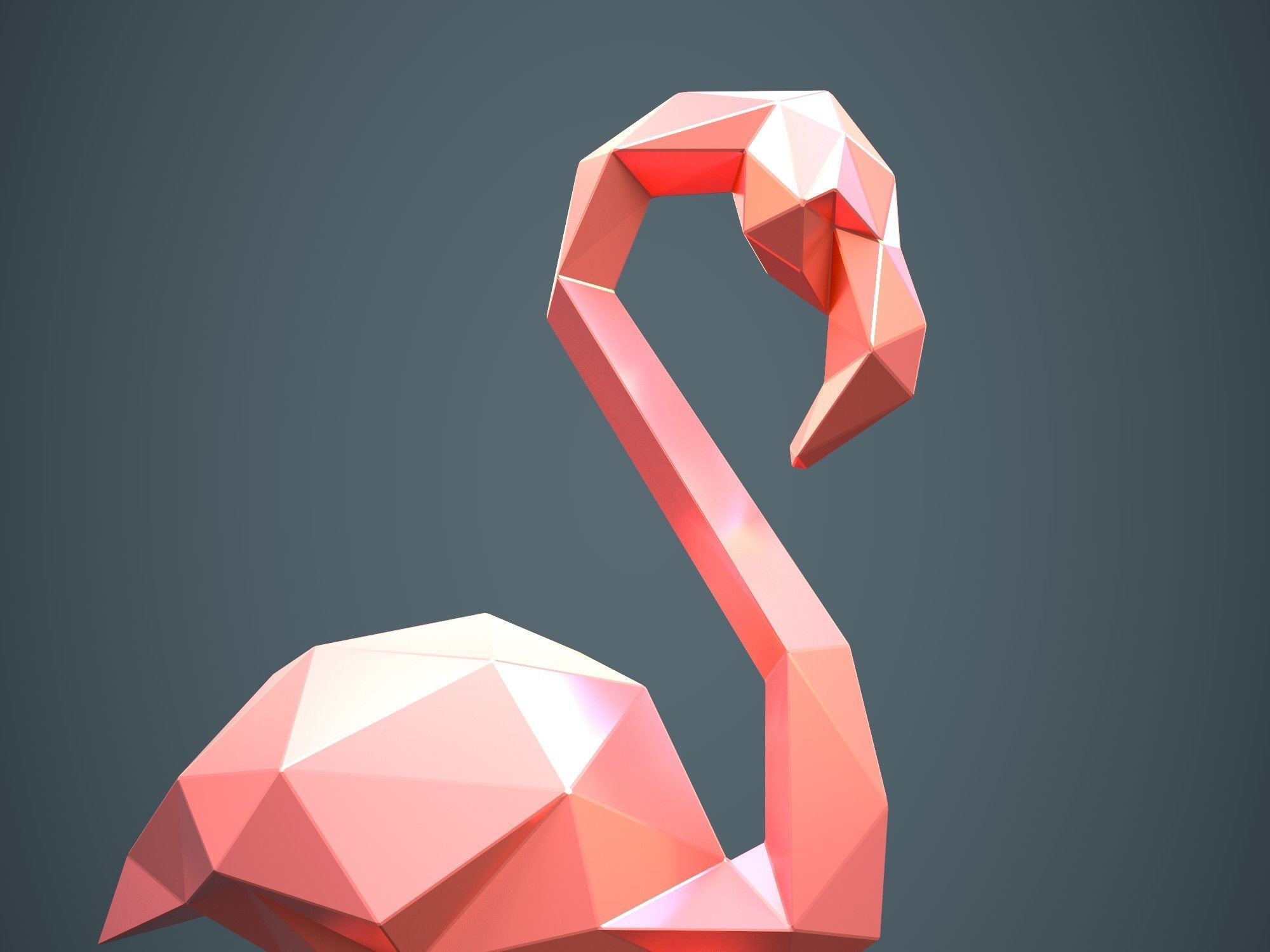 Low Poly Flamingo for 3d print and unwrapped 3D print model_6