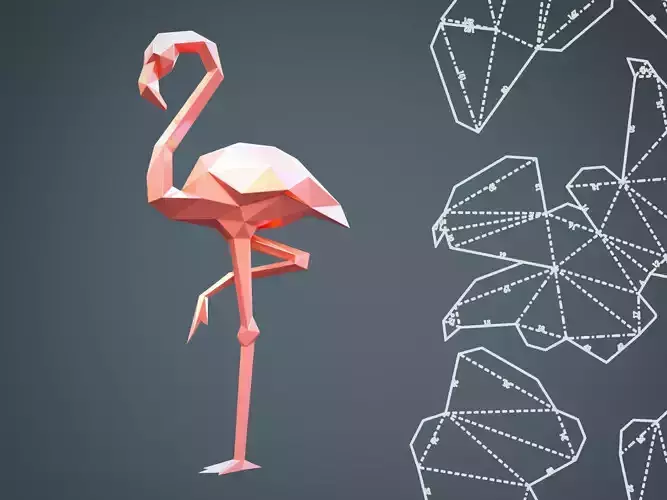 Low Poly Flamingo for 3d print and unwrapped 3D print model