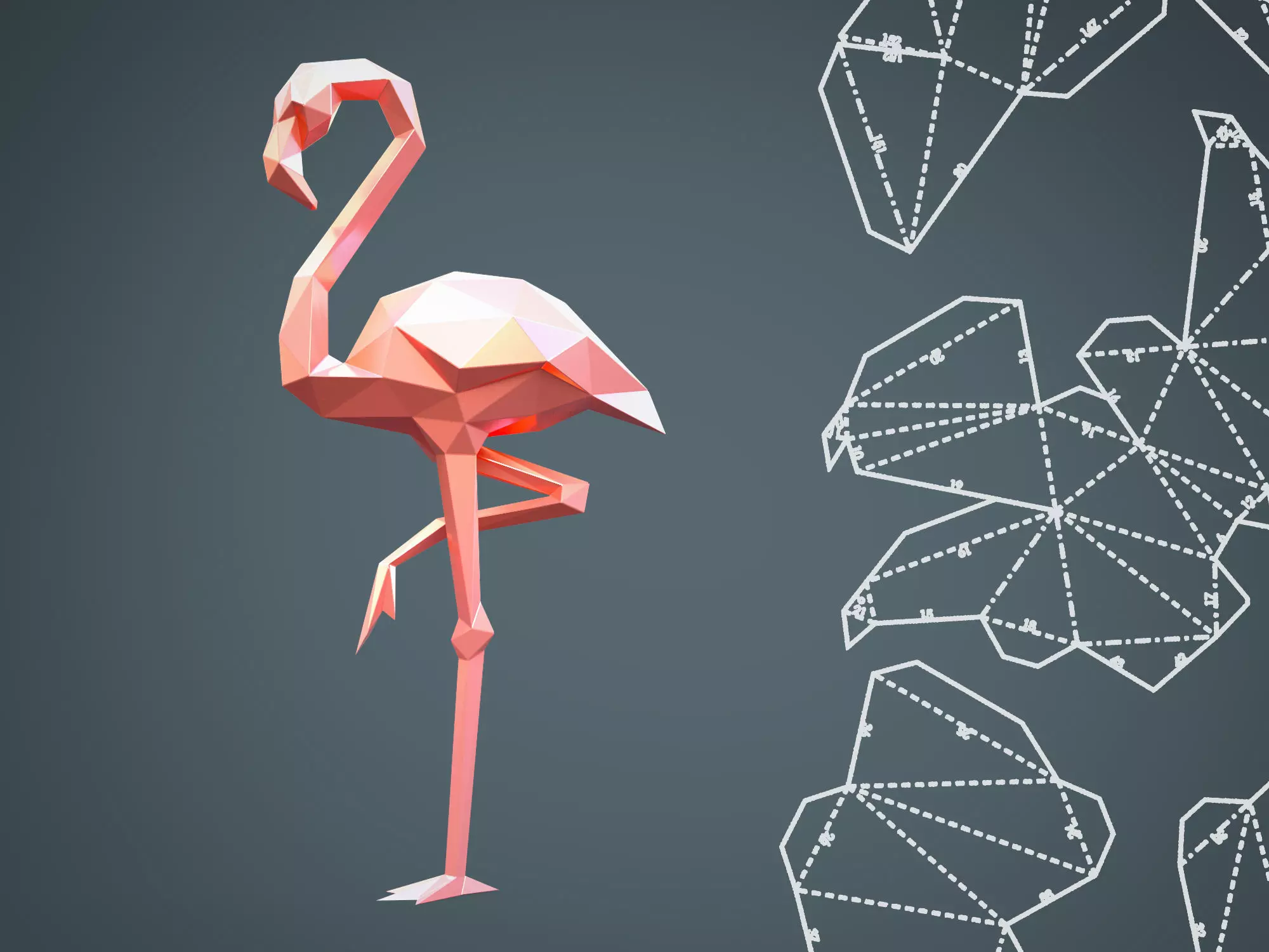 Low Poly Flamingo for 3d print and unwrapped 3D print model_0