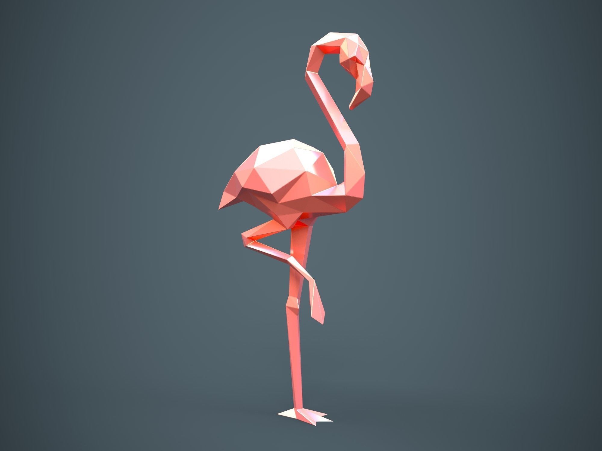 Low Poly Flamingo for 3d print and unwrapped 3D print model_2