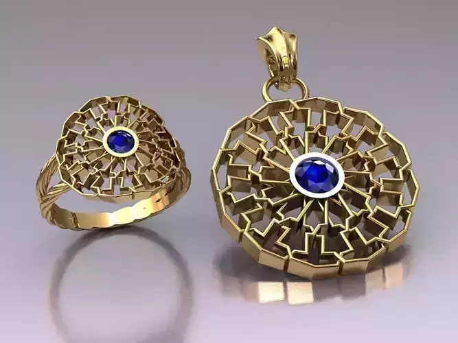 HISTORICALHALF- SET-ring-pendant gold ring with diamond  3D print model