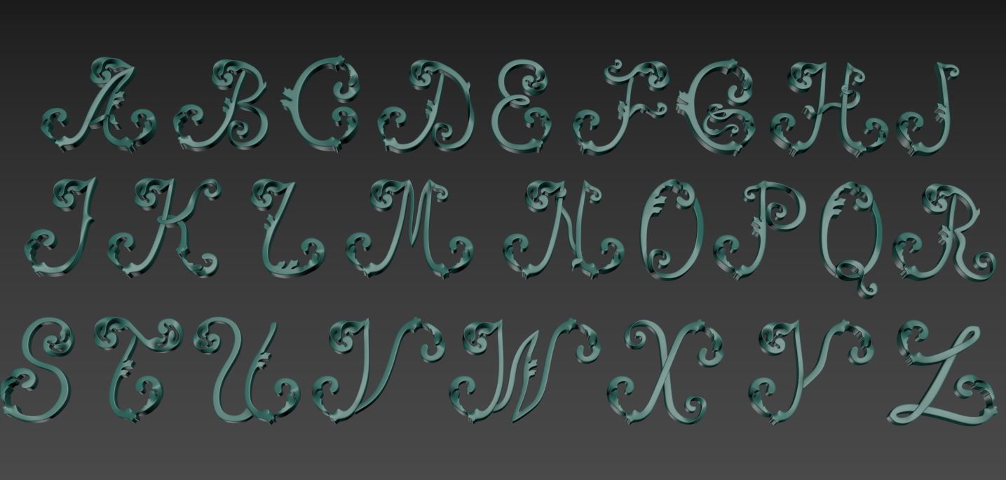 Ornamented Latin Alphabet 3D print model_3