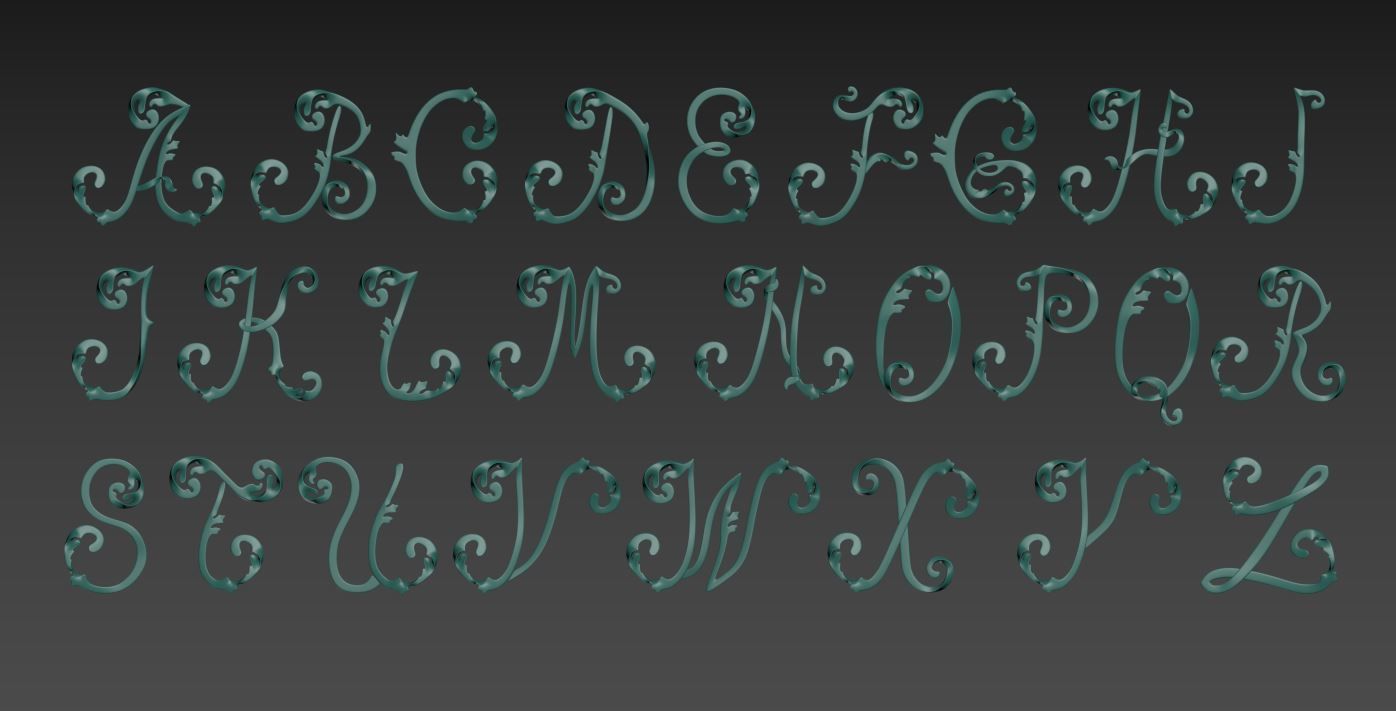 Ornamented Latin Alphabet 3D print model_2