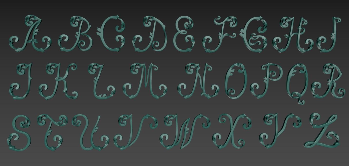 Ornamented Latin Alphabet 3D print model_4