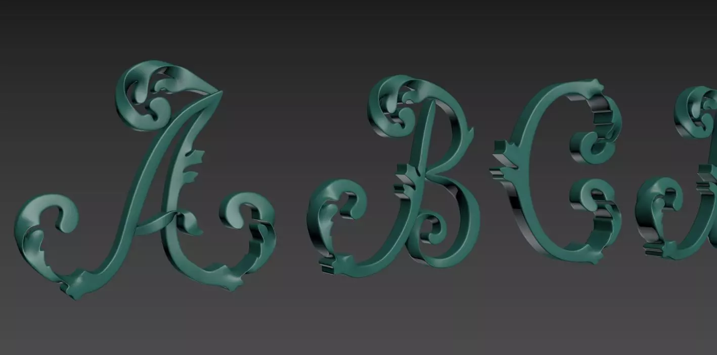 Ornamented Latin Alphabet 3D print model_0