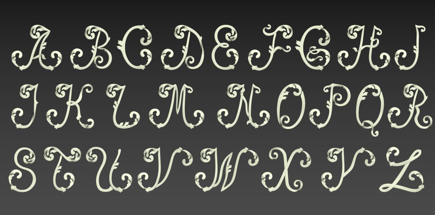 Ornamented Latin Alphabet 3D print model_1
