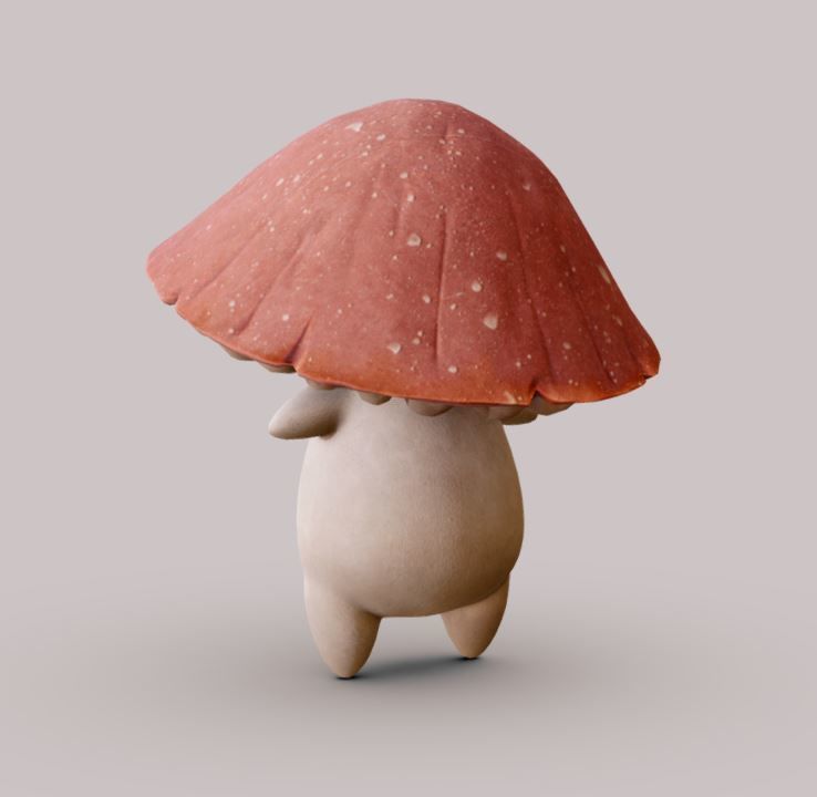 Cute Mushroom Low-poly 3D model_2
